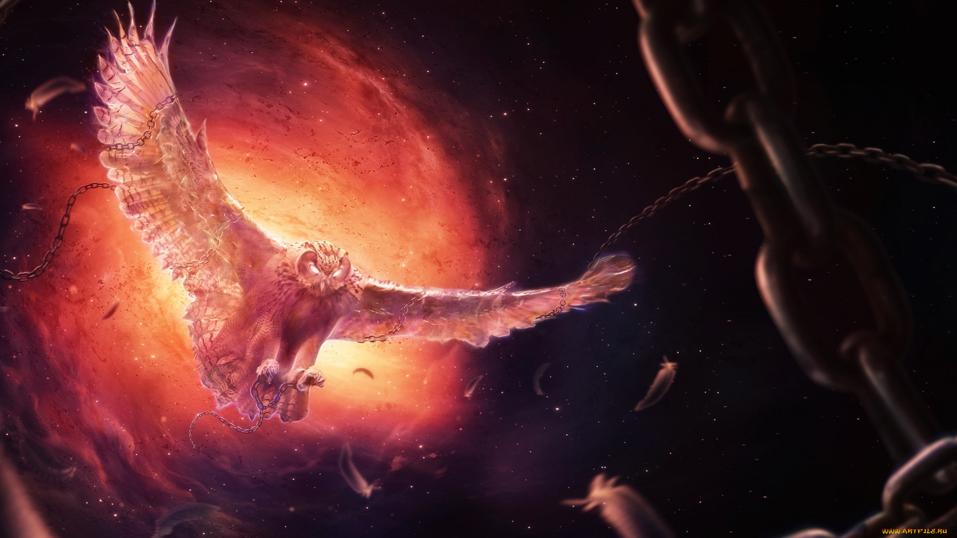 разное, компьютерный, дизайн, сова, ретушь, фантастика, цепи, птица