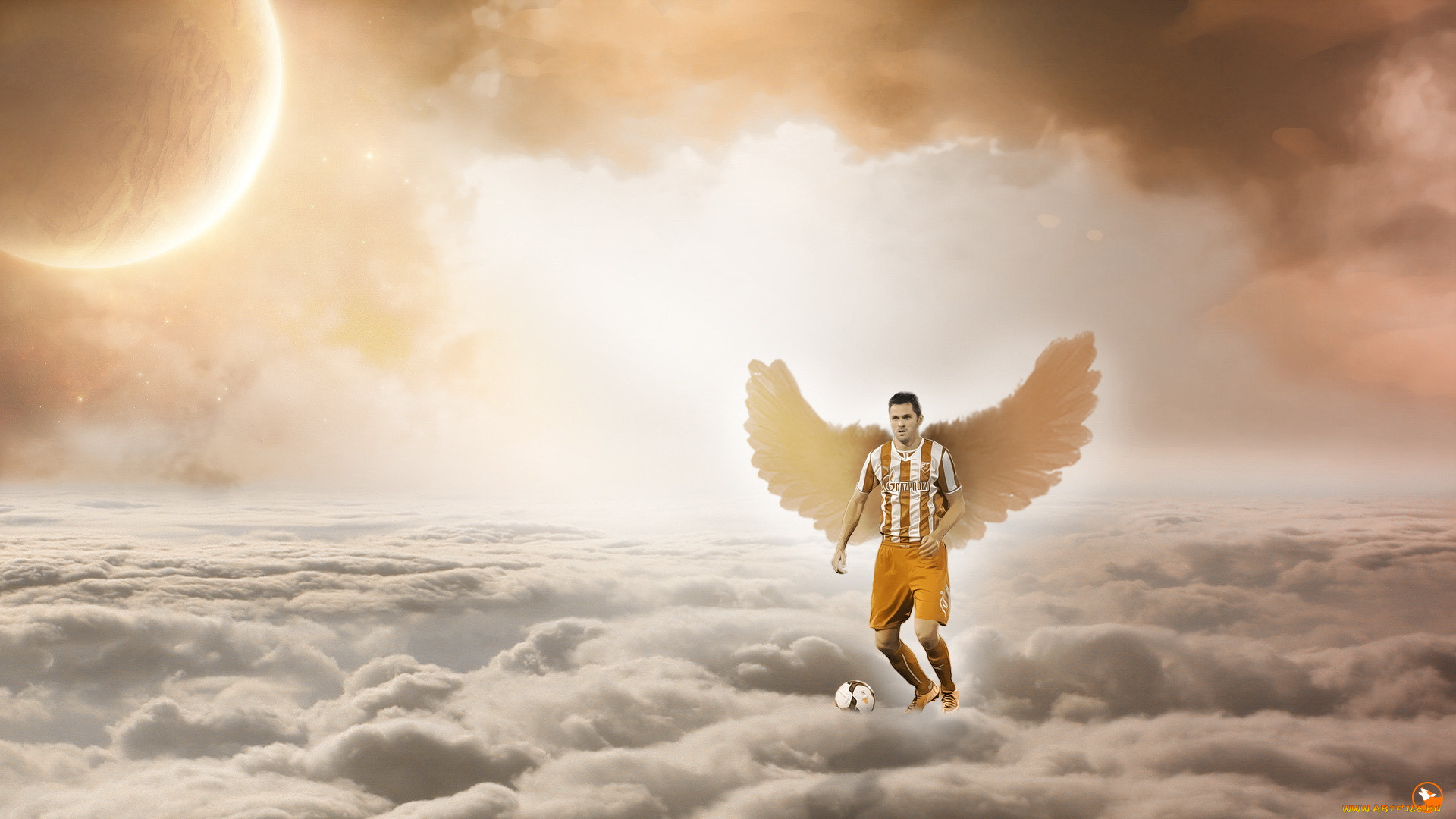 спорт, футбол, мяч, облака