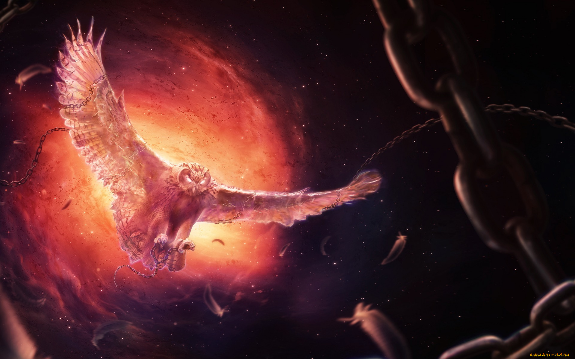 разное, компьютерный, дизайн, сова, ретушь, фантастика, цепи, птица