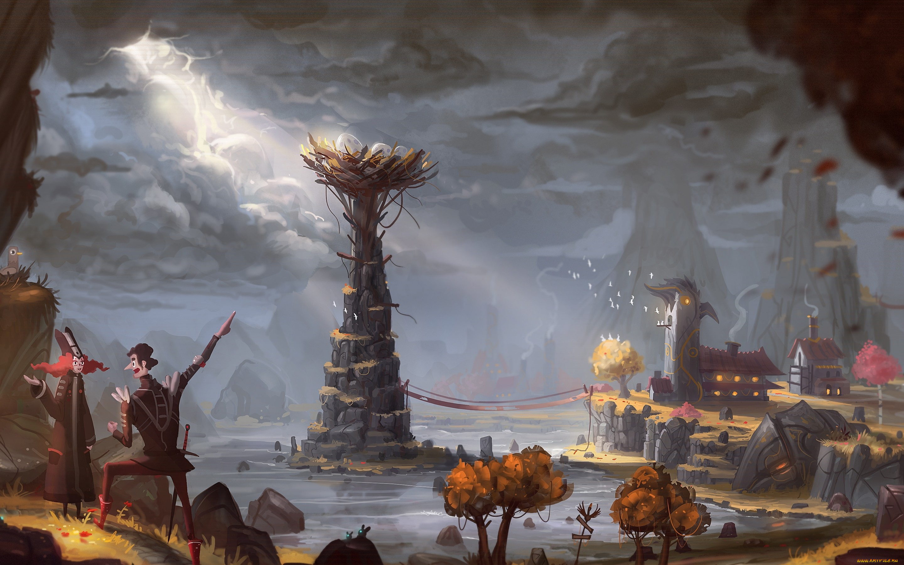 фэнтези, иные, миры, , иные, времена, облака, фантазия, яйца, свет, тучи, город, разговор, женщина, мужчина, небо, гнездо