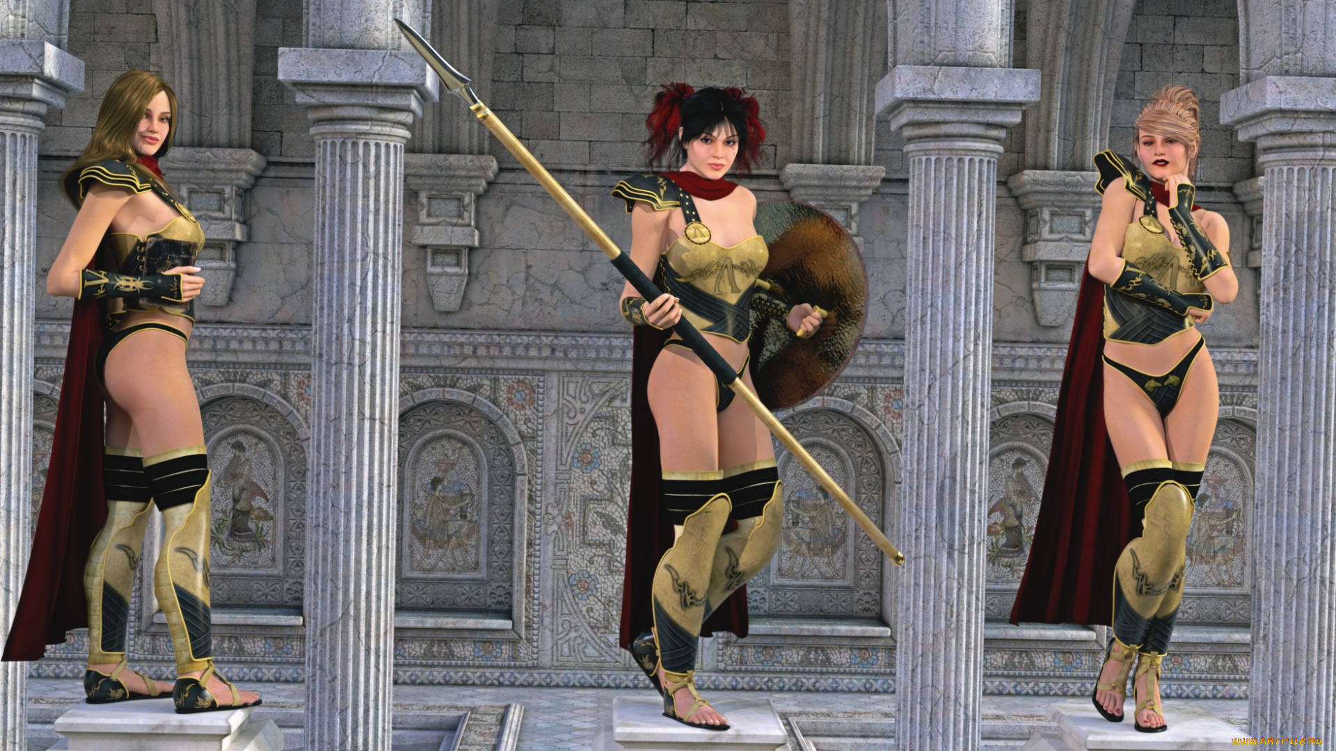 3д, графика, амазонки, , amazon, фон, взгляд, девушки