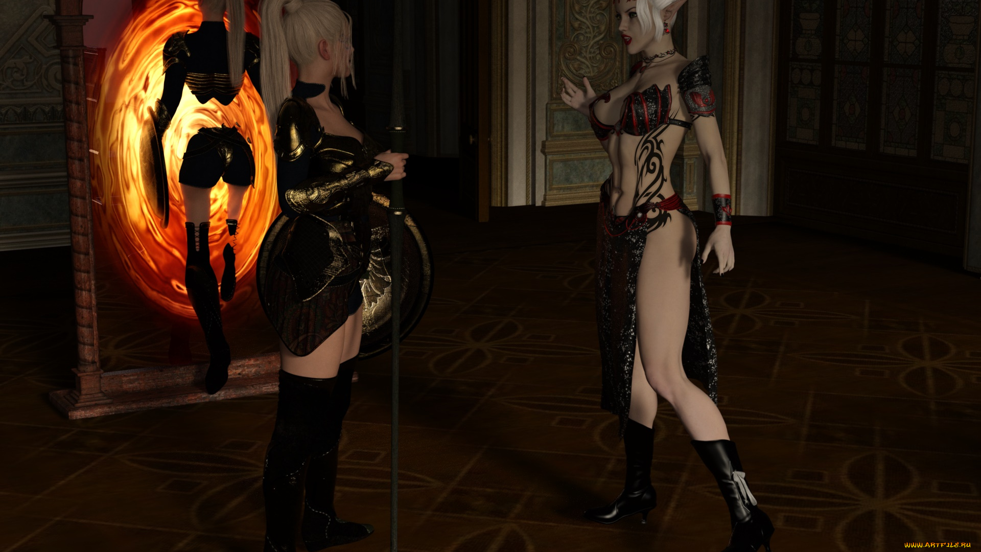 3д, графика, эльфы, , elves, эльфийки, взгляд, фон