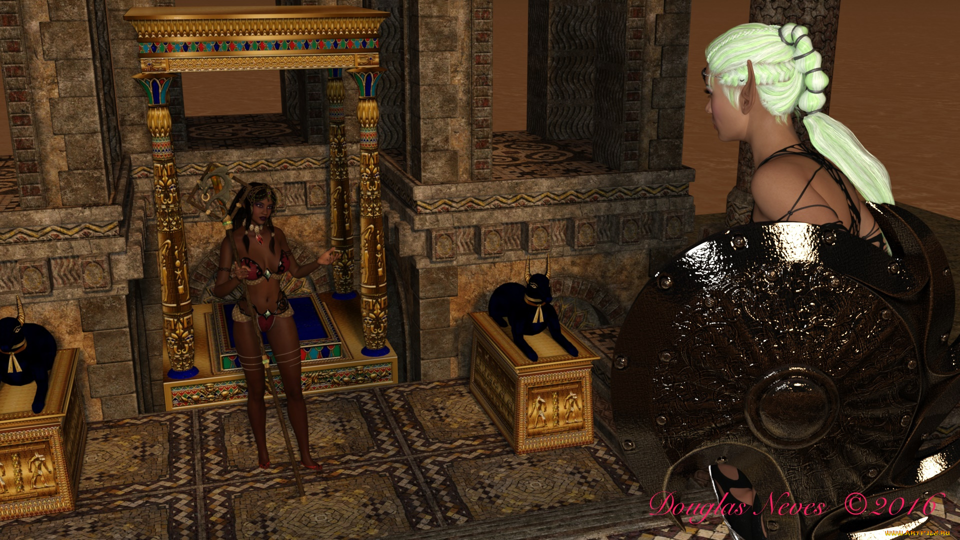 3д, графика, эльфы, , elves, фон, взгляд, эльфийки, замок