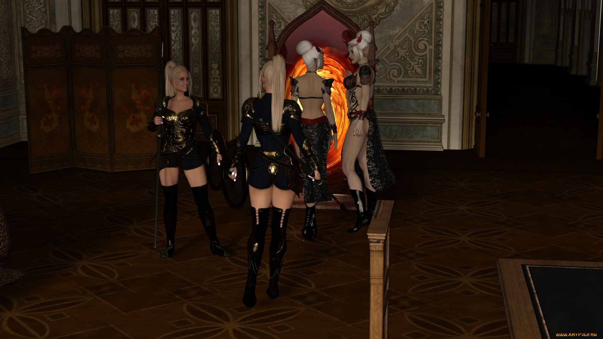 3д, графика, эльфы, , elves, фон, взгляд, эльфийки