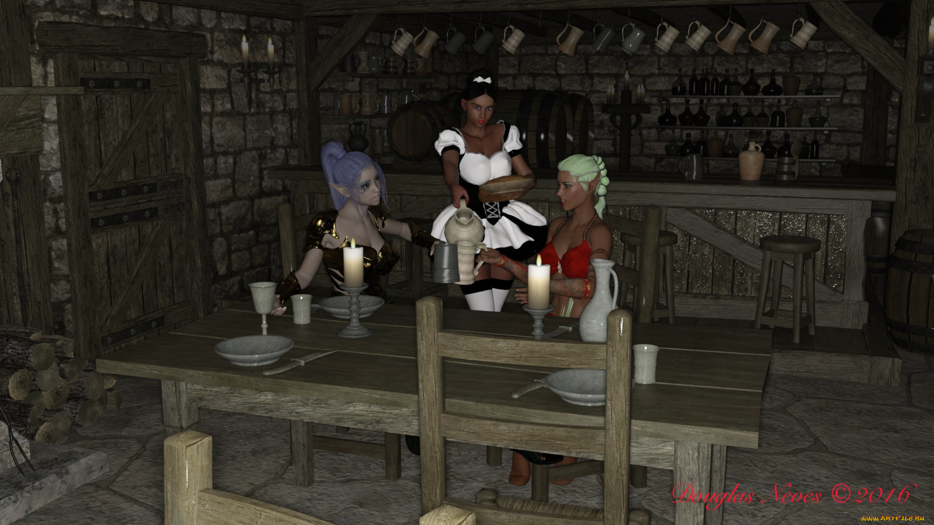 3д, графика, эльфы, , elves, интерьер, фон, эльфийки, взгляд