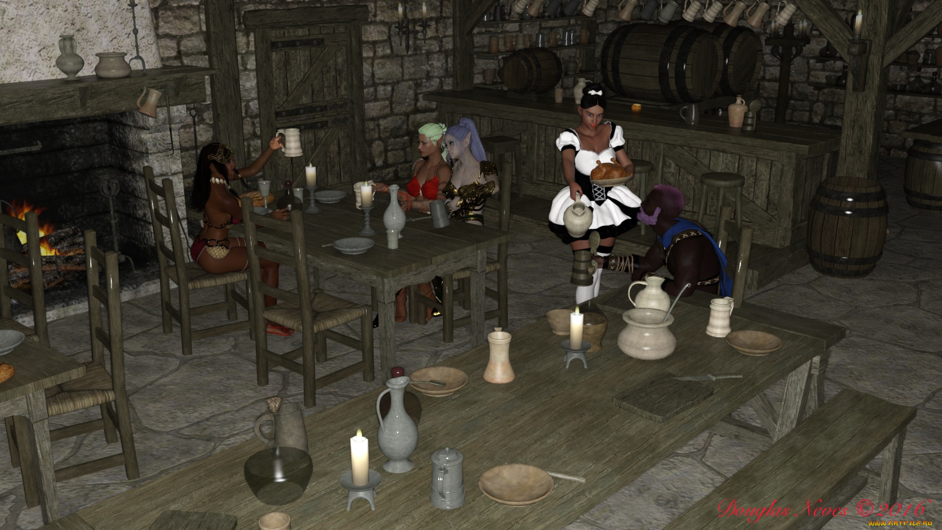 3д, графика, эльфы, , elves, интерьер, взгляд, фон, эльфийки