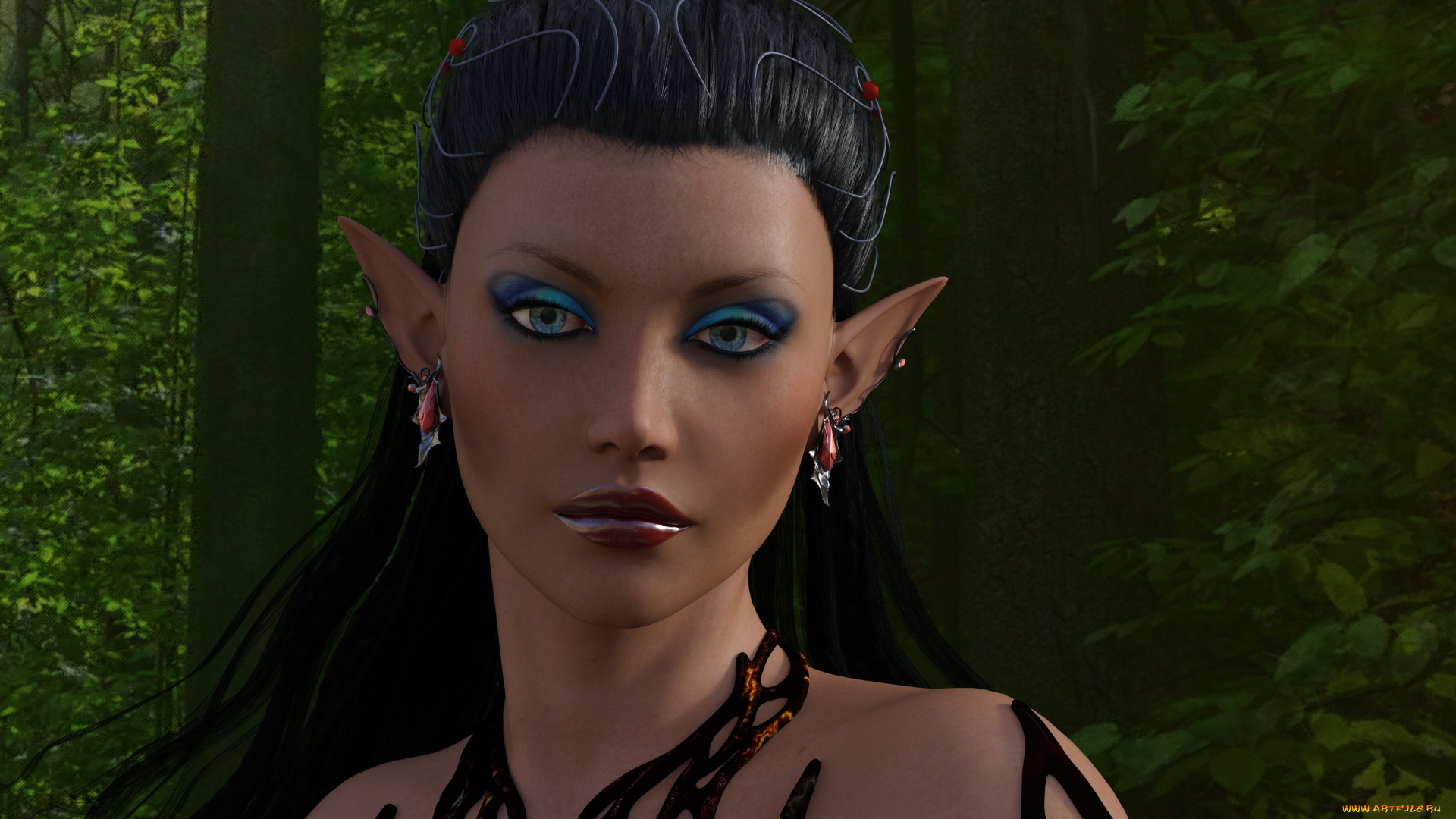 3д, графика, эльфы, , elves, взгляд, эльфийка, фон