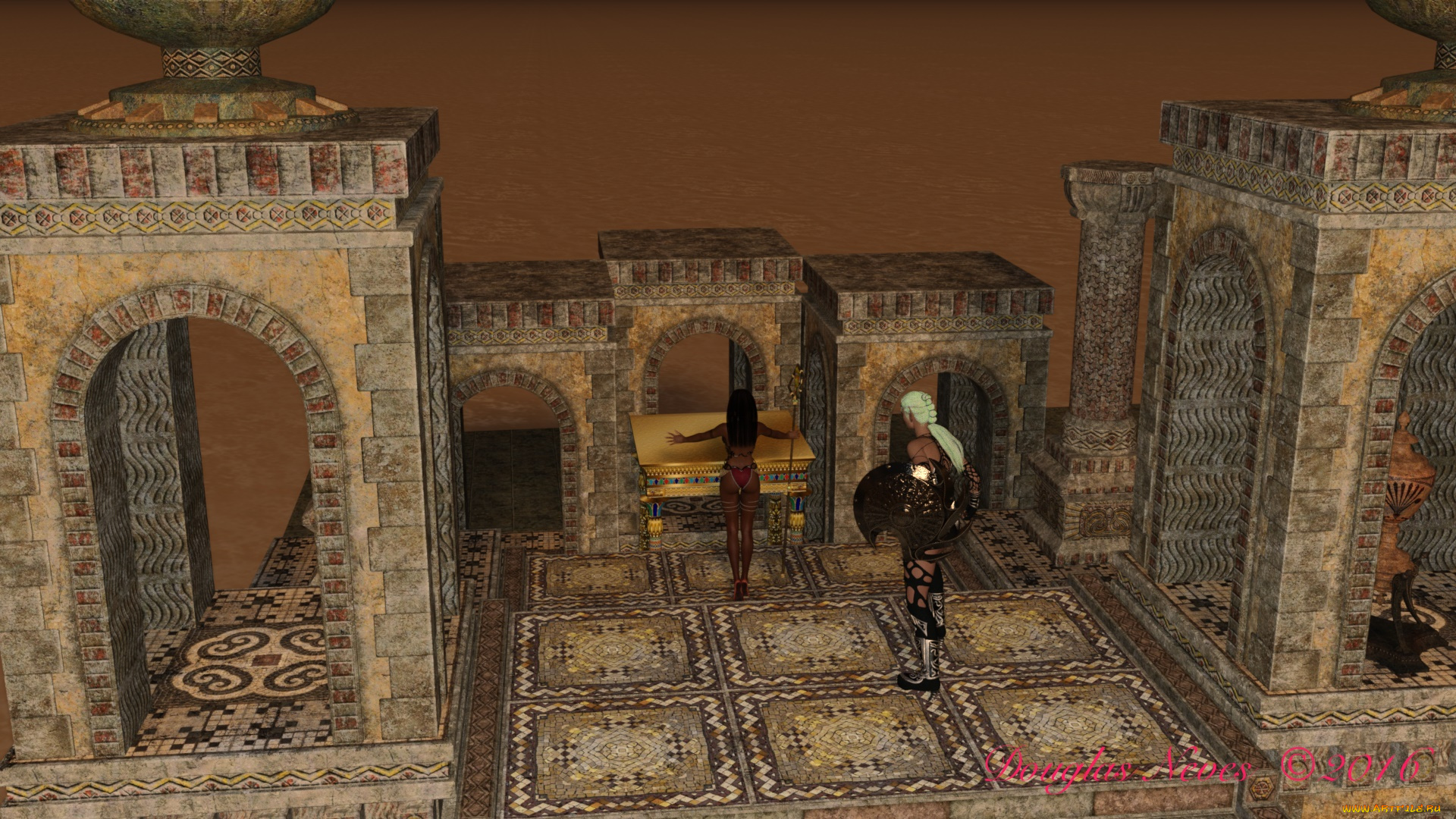 3д, графика, эльфы, , elves, замок, фон, взгляд, эльфийки