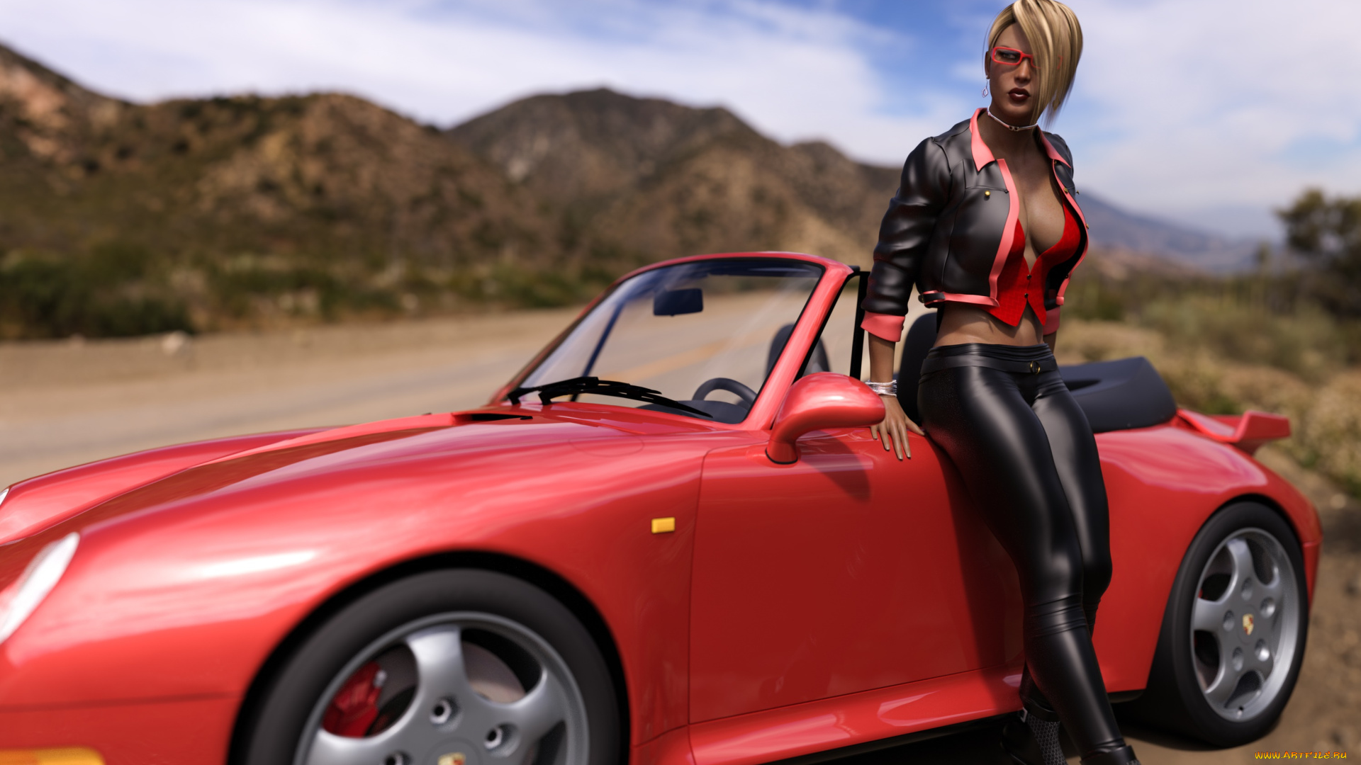 3д, графика, люди-авто, мото, , people-, car, , , moto, автомобиль, фон, взгляд, девушка