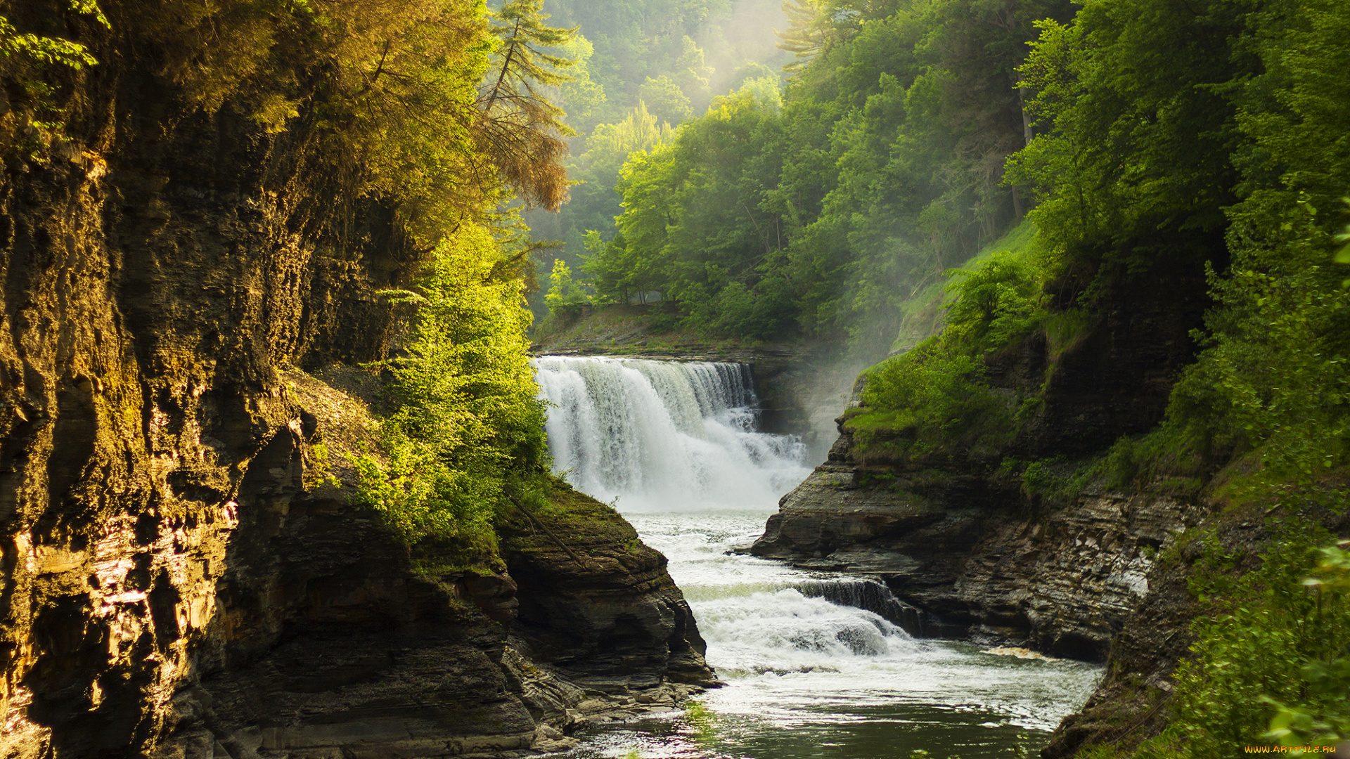 природа, водопады, лес, река