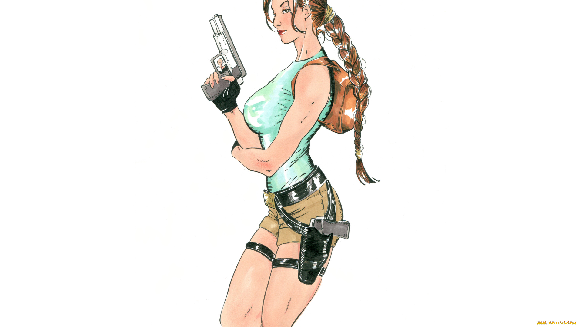 рисованное, комиксы, пистолет, коса, фон, девушка