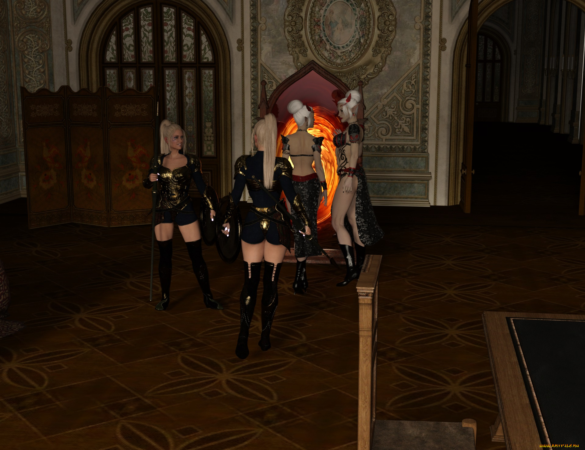 3д, графика, эльфы, , elves, фон, взгляд, эльфийки