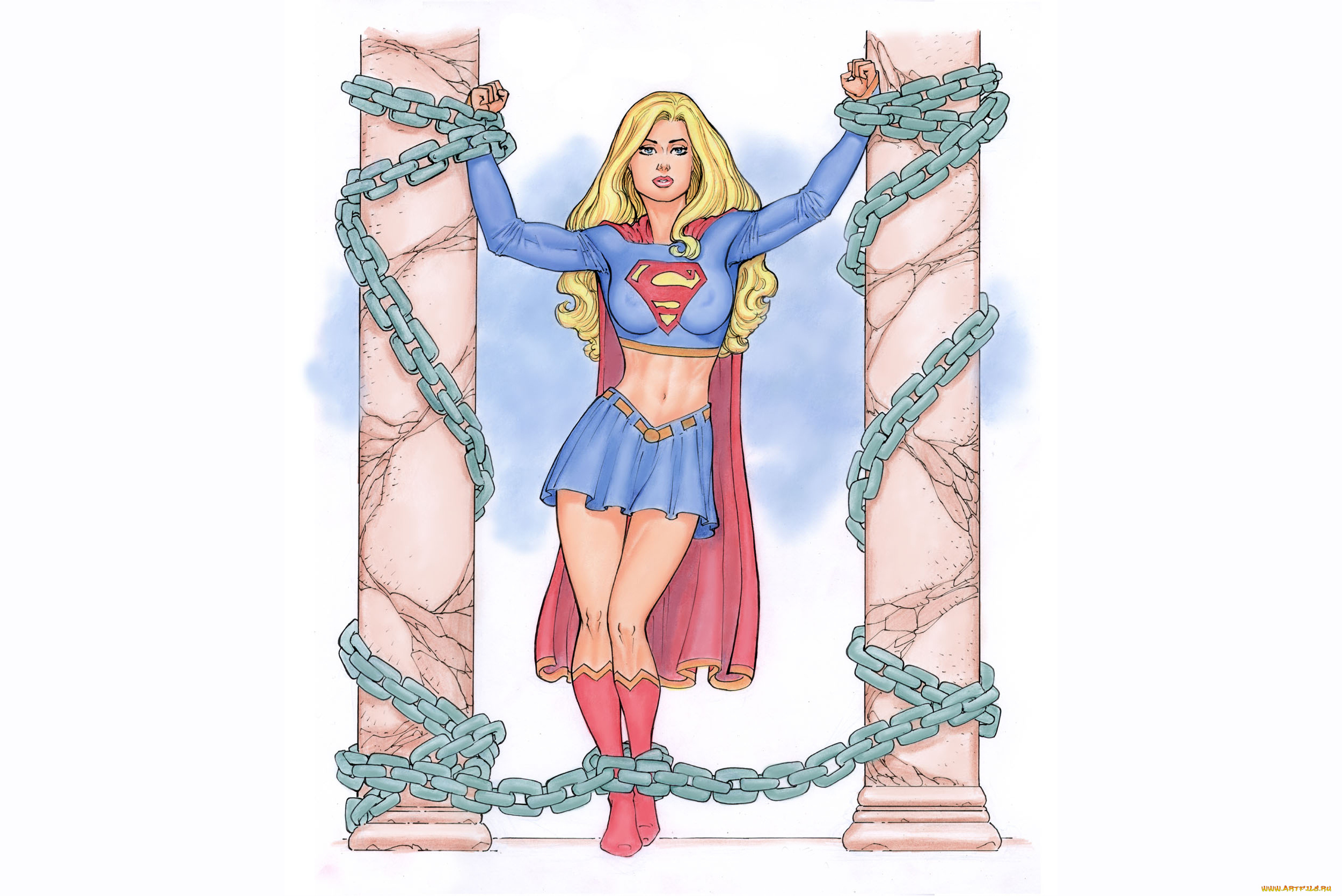 рисованное, комиксы, цепь, взгляд, фон, девушка, колонна, униформа