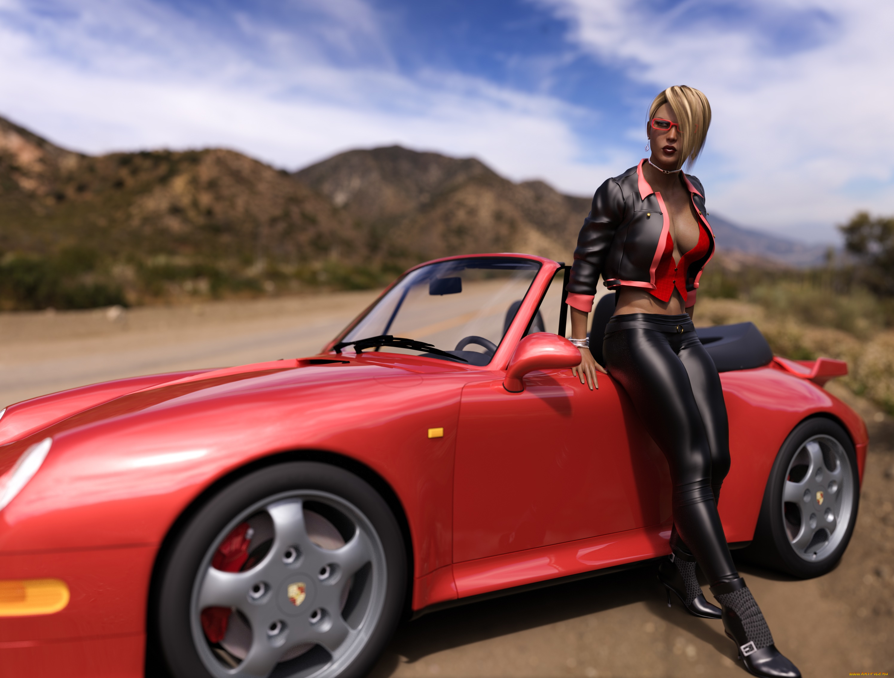 3д, графика, люди-авто, мото, , people-, car, , , moto, автомобиль, фон, взгляд, девушка