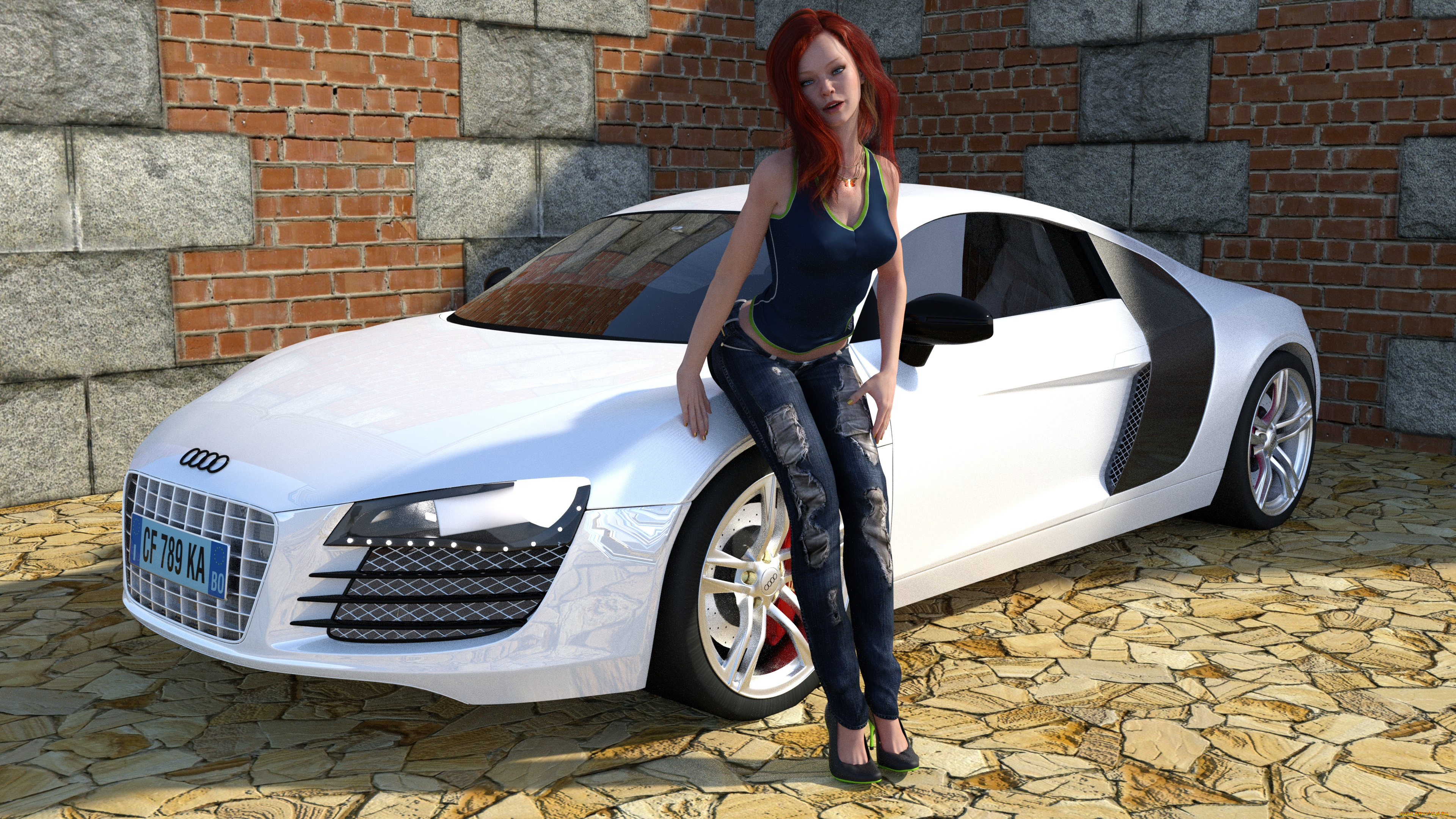 3д, графика, люди-авто, мото, , people-, car, , , moto, фон, взгляд, девушка, автомобиль