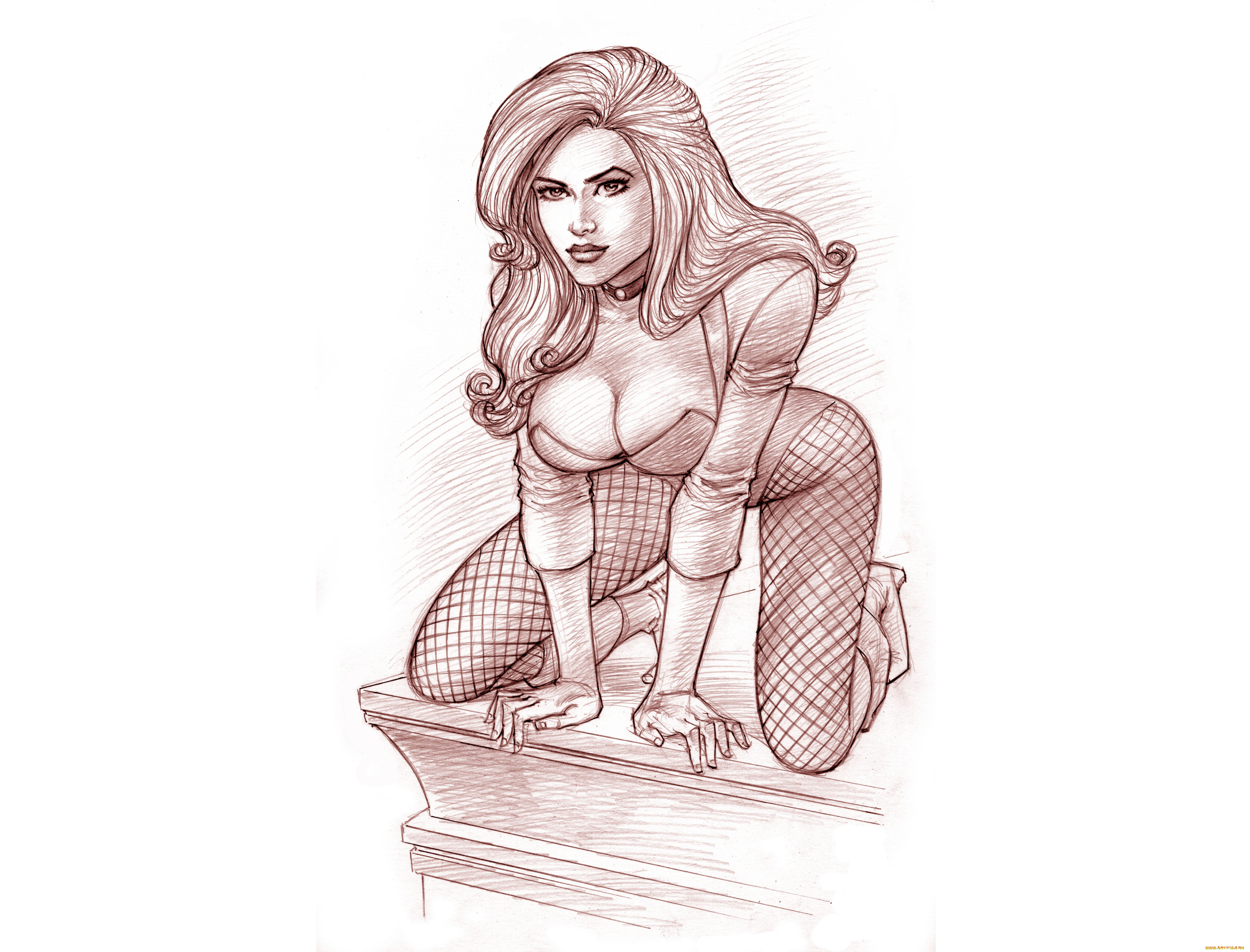 рисованное, комиксы, взгляд, скетч, фон, девушка