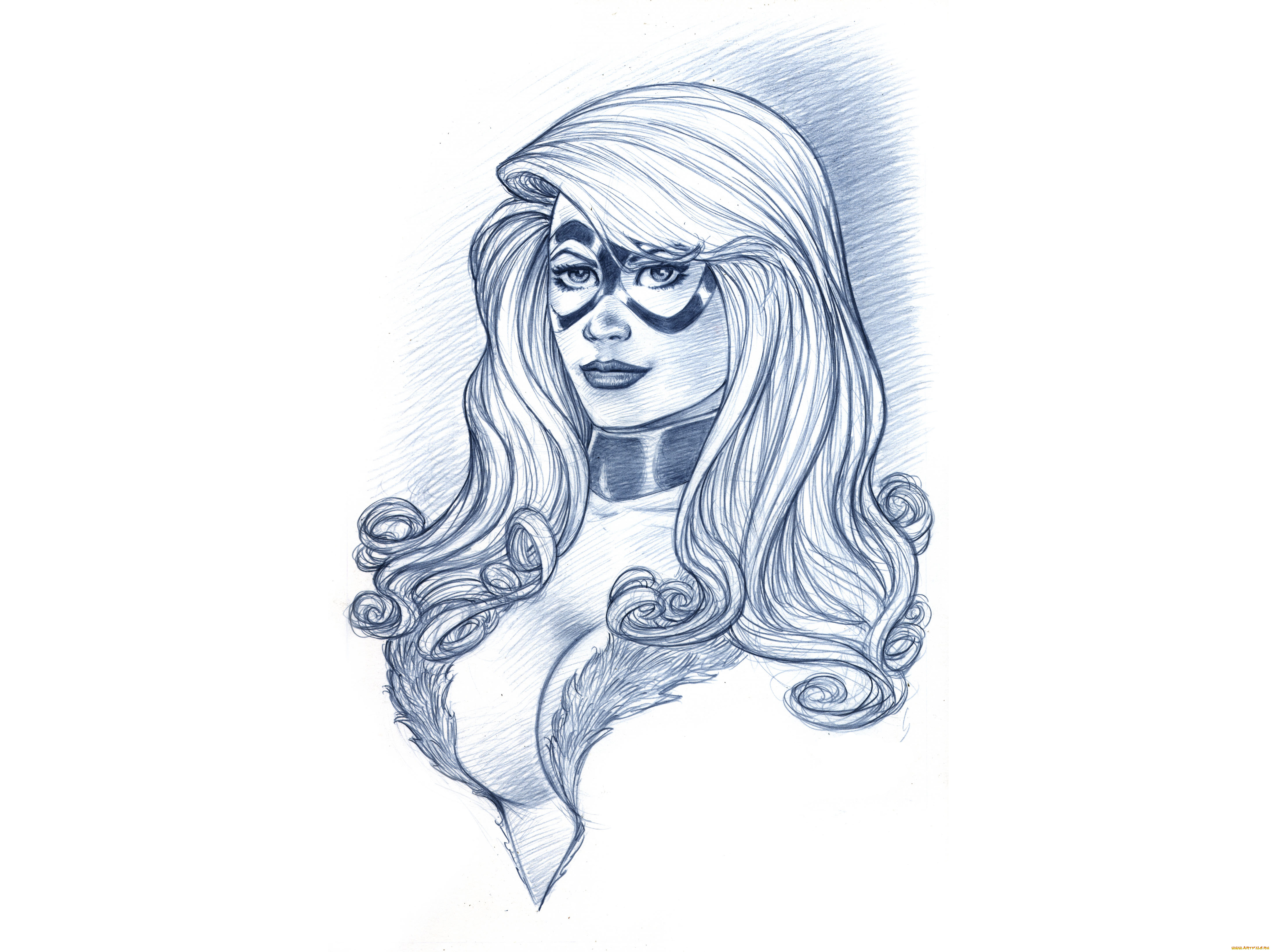 рисованное, комиксы, маска, взгляд, фон, девушка, скетч