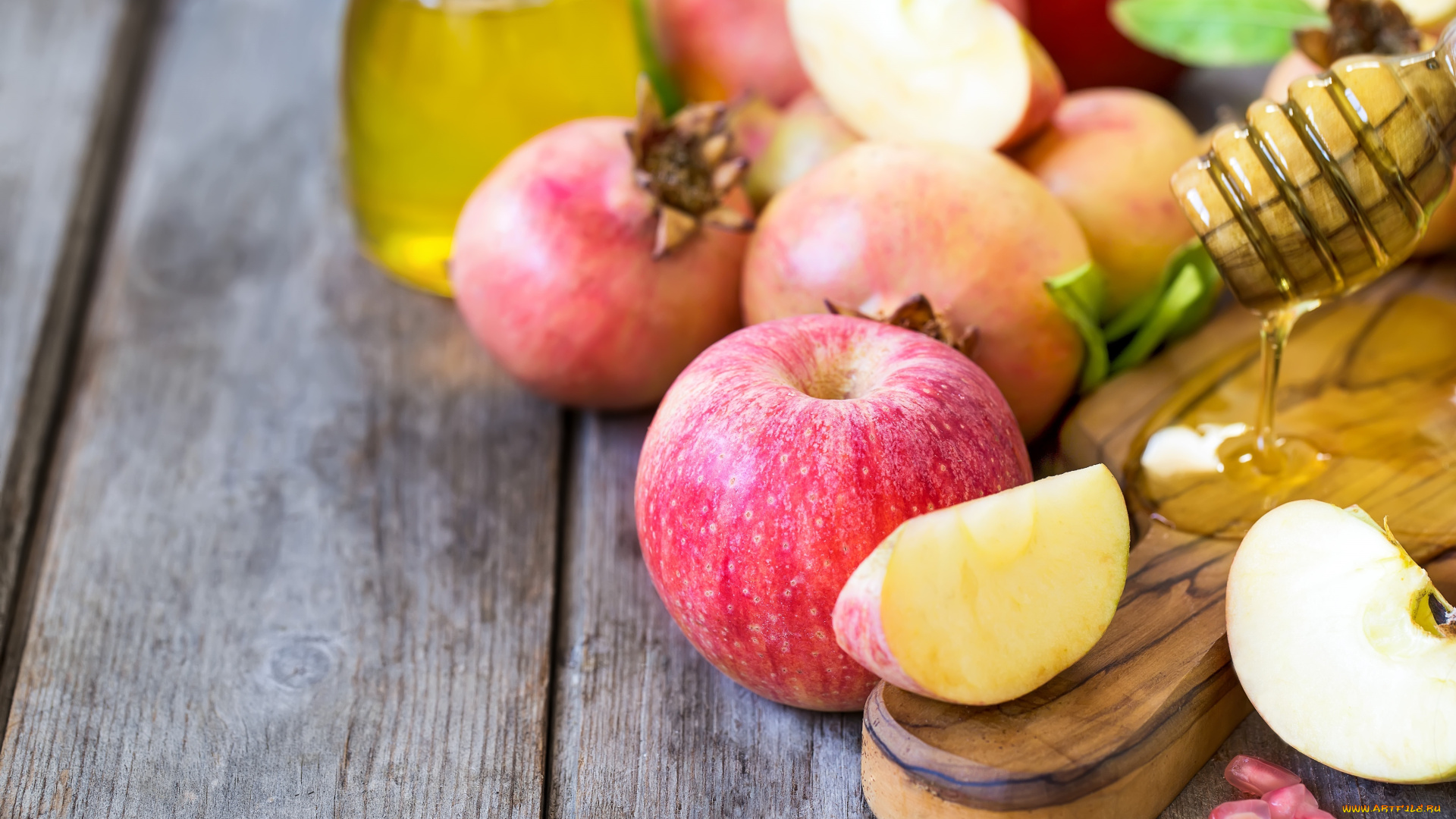 еда, фрукты, , ягоды, мед, гранат, яблоко, доски, дольки, банка