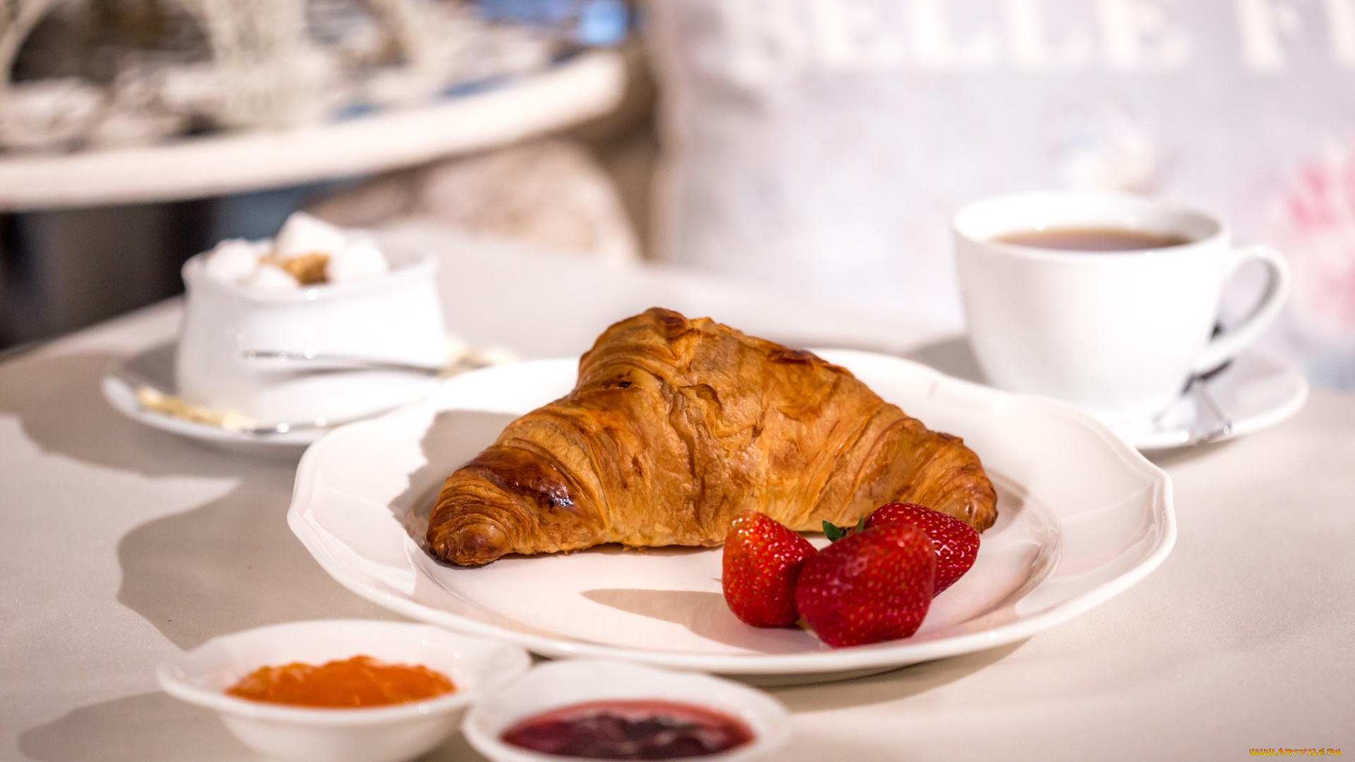 еда, пирожные, , кексы, , печенье, круассан, джем, клубника, завтрак