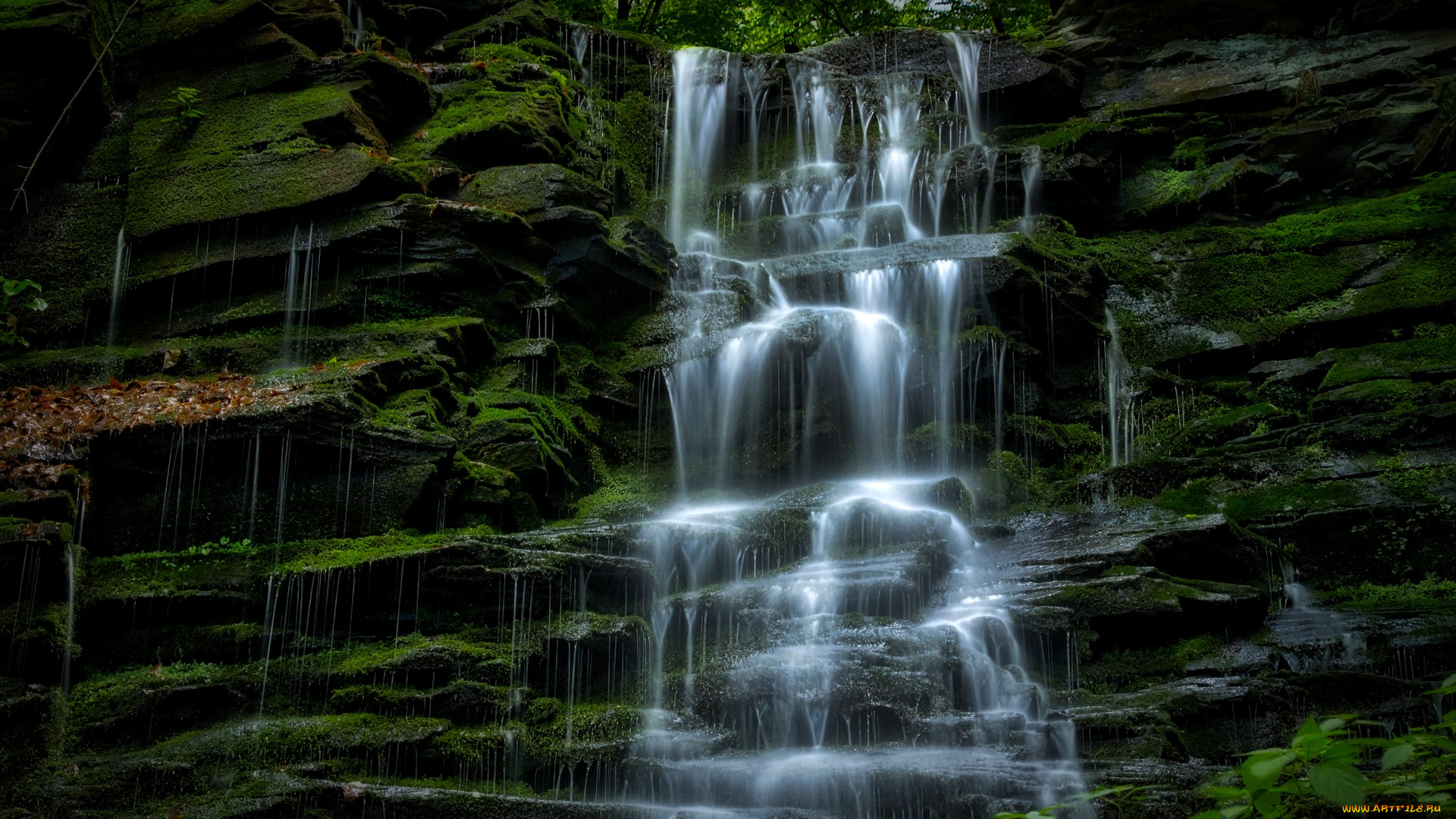 природа, водопады, поток, скала