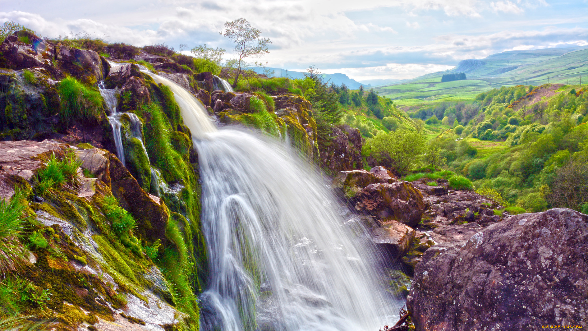 природа, водопады, водопад, река, лес