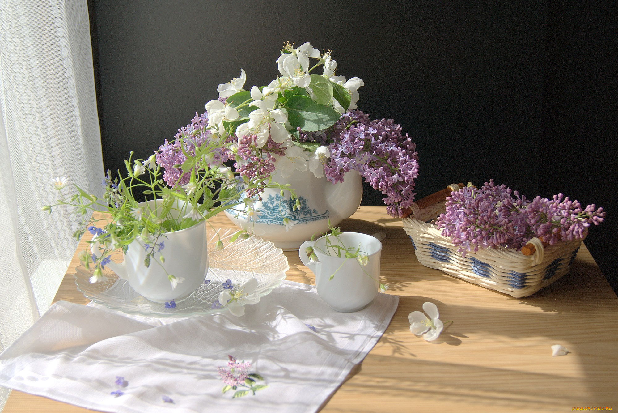 цветы, разные, вместе, сирень, натюрморт, весна