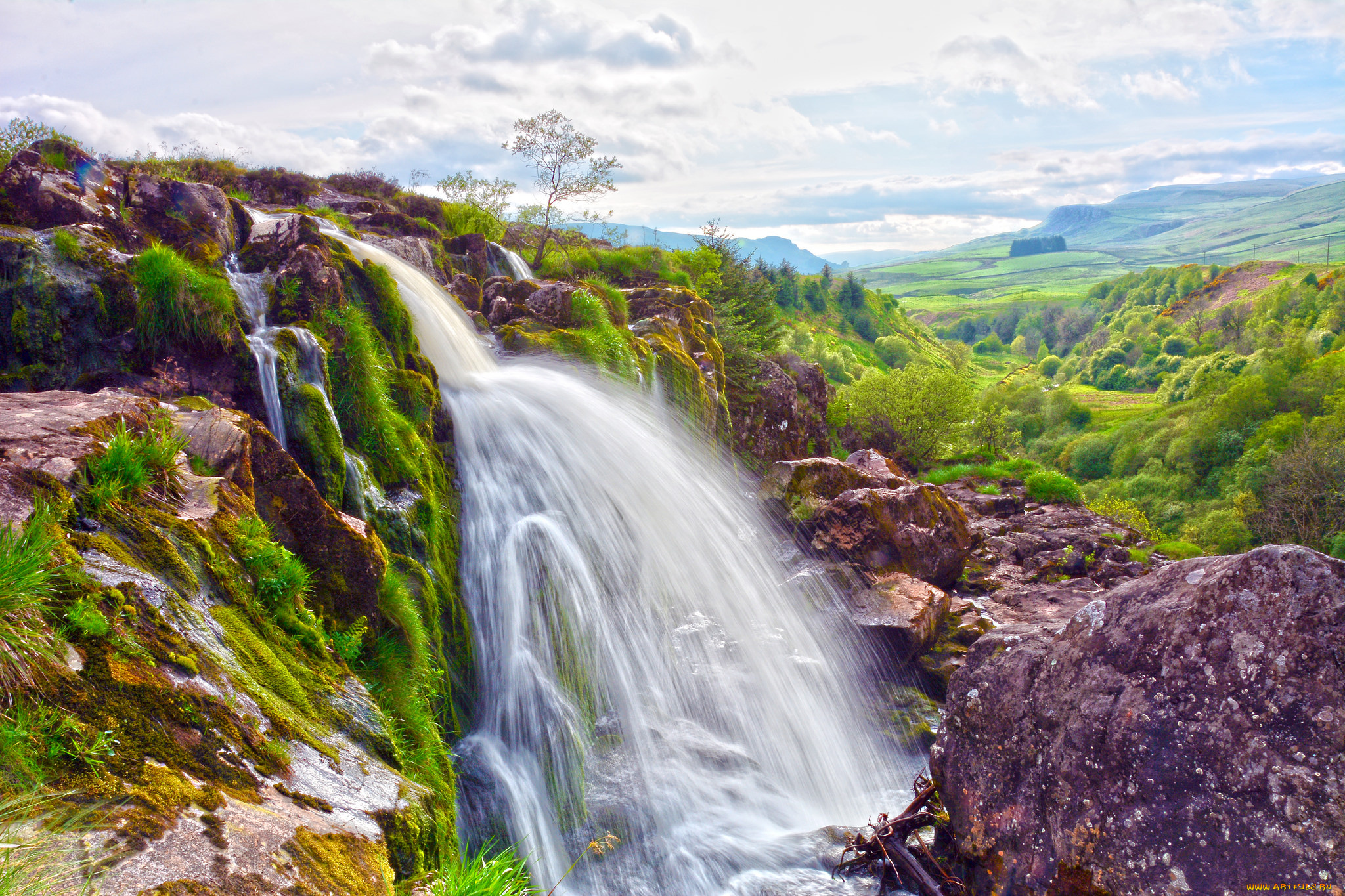 природа, водопады, водопад, река, лес