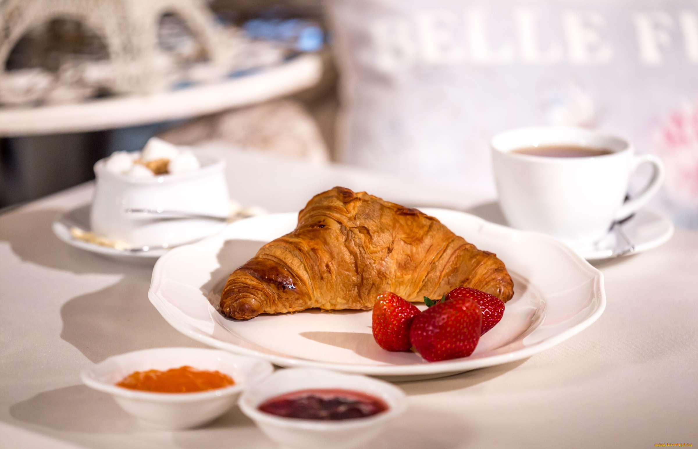 еда, пирожные, , кексы, , печенье, круассан, джем, клубника, завтрак