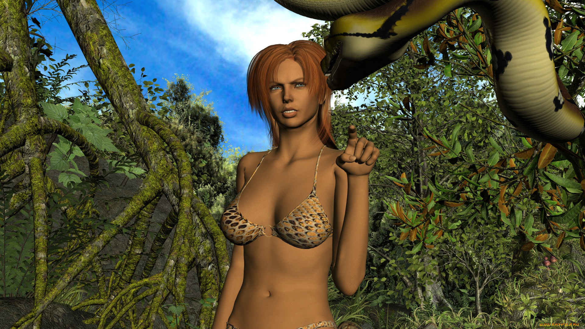 3д, графика, фантазия, , fantasy, змея, взгляд, фон, девушка