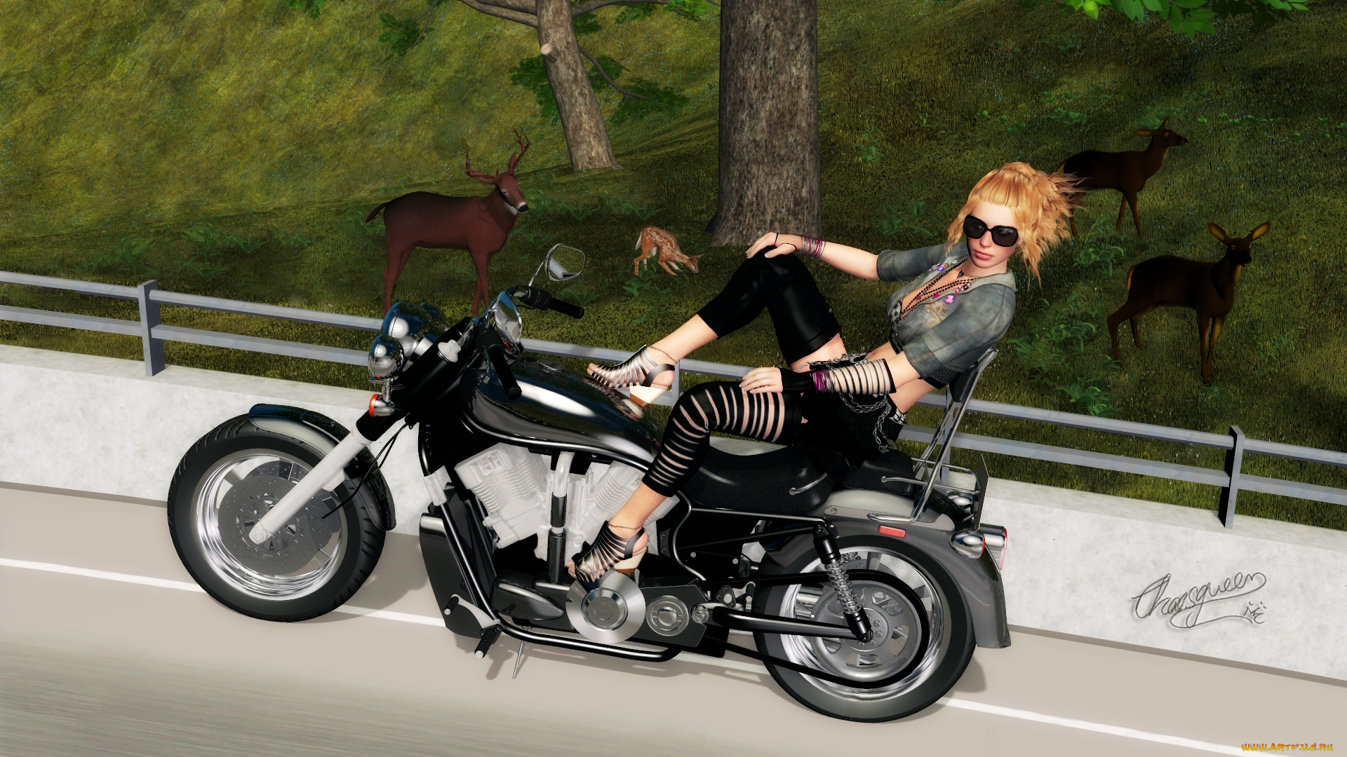 3д, графика, люди-авто, мото, , people-, car, , , moto, взгляд, девушка, фон