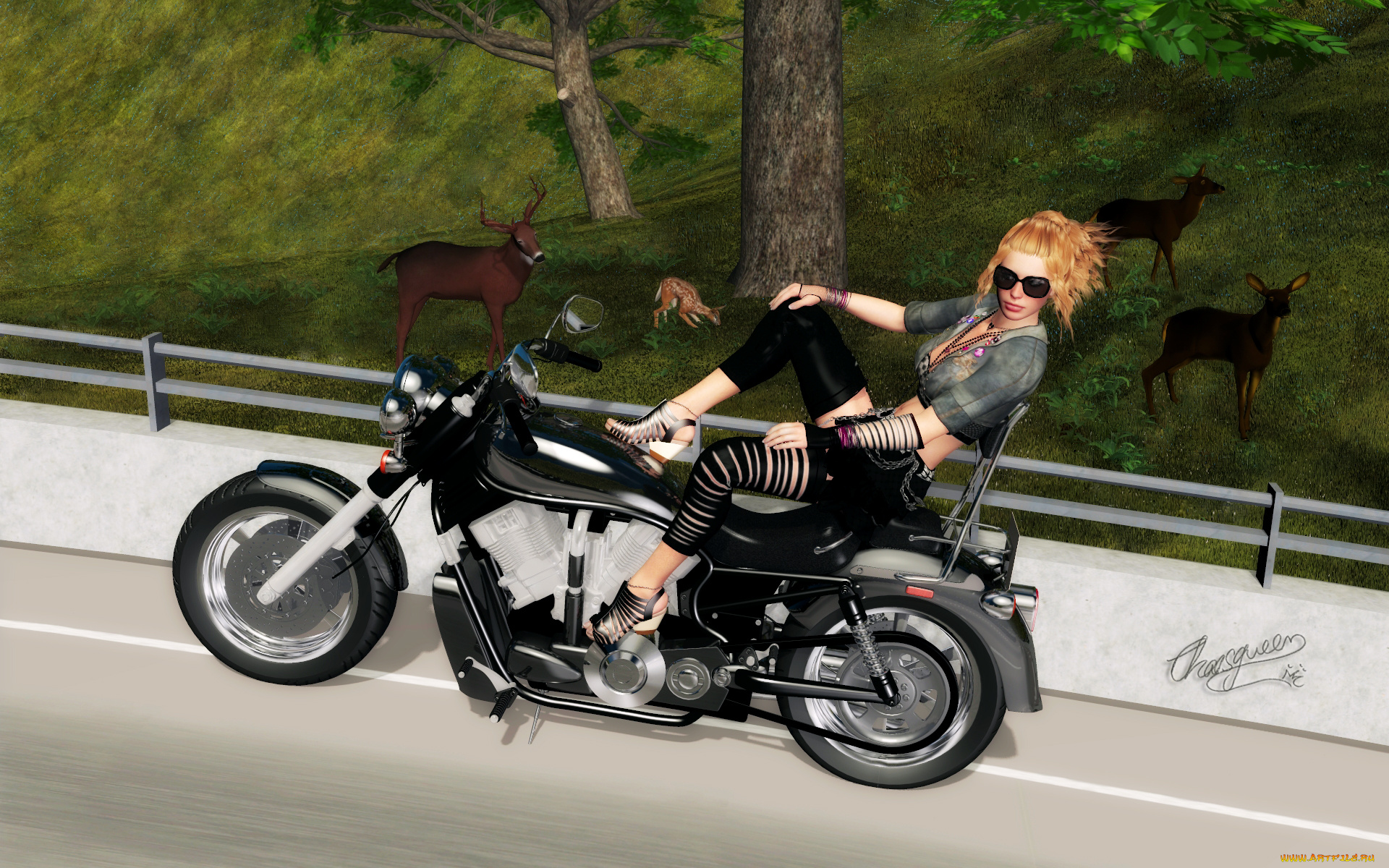 3д, графика, люди-авто, мото, , people-, car, , , moto, взгляд, девушка, фон