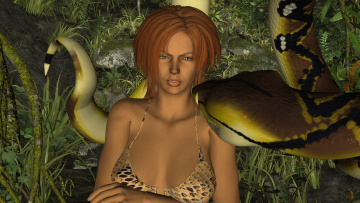 Картинка 3д+графика фантазия+ fantasy девушка фон взгляд змея