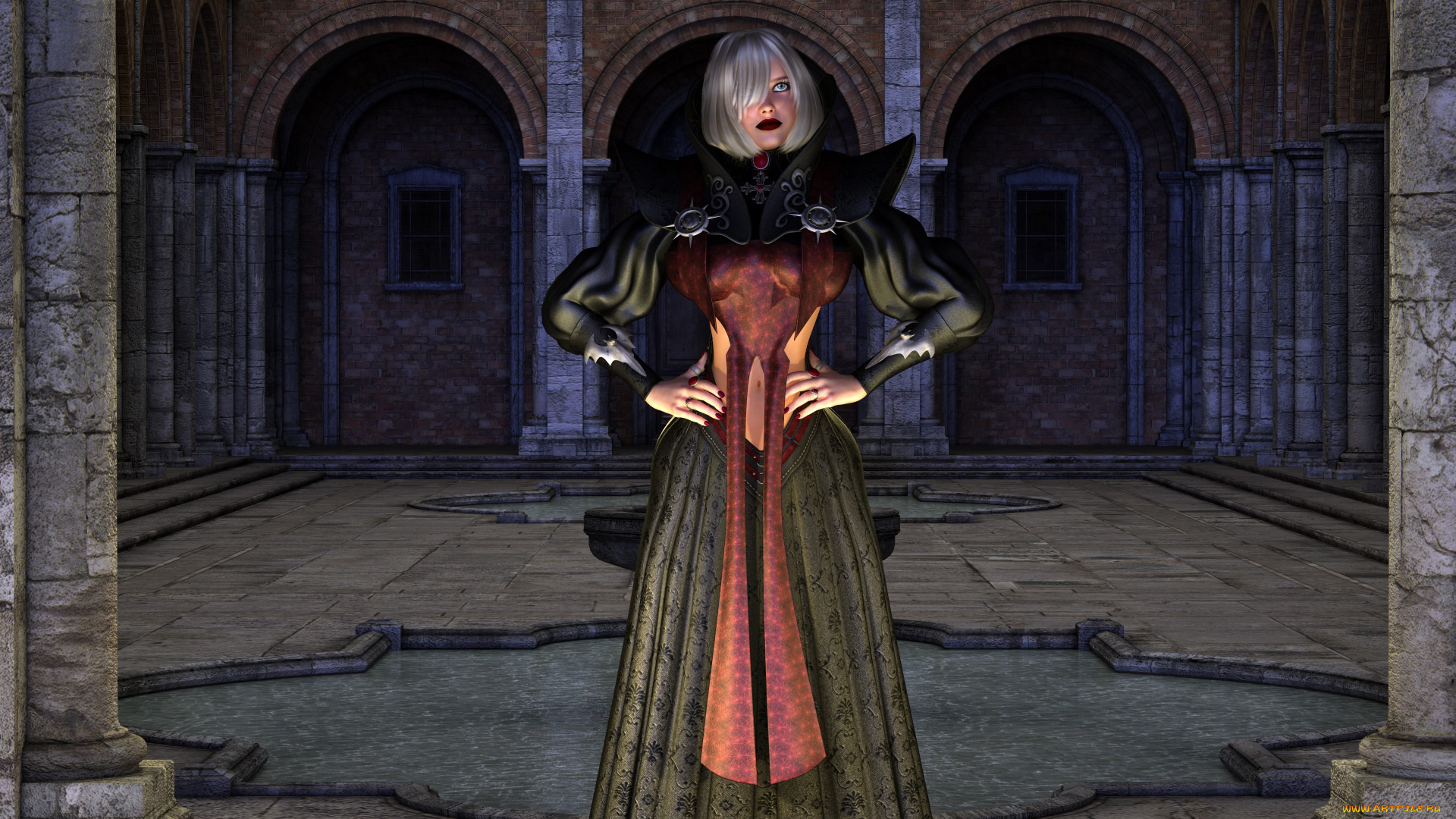 3д, графика, фантазия, , fantasy, девушка, фон, платье