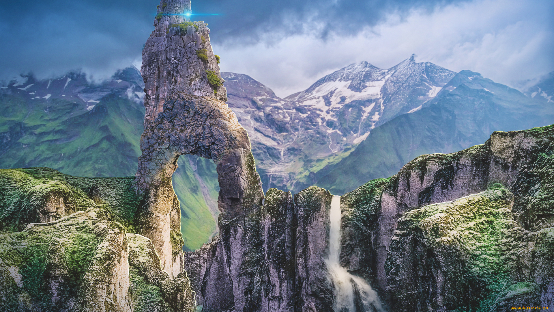 разное, компьютерный, дизайн, горы, фон, скала