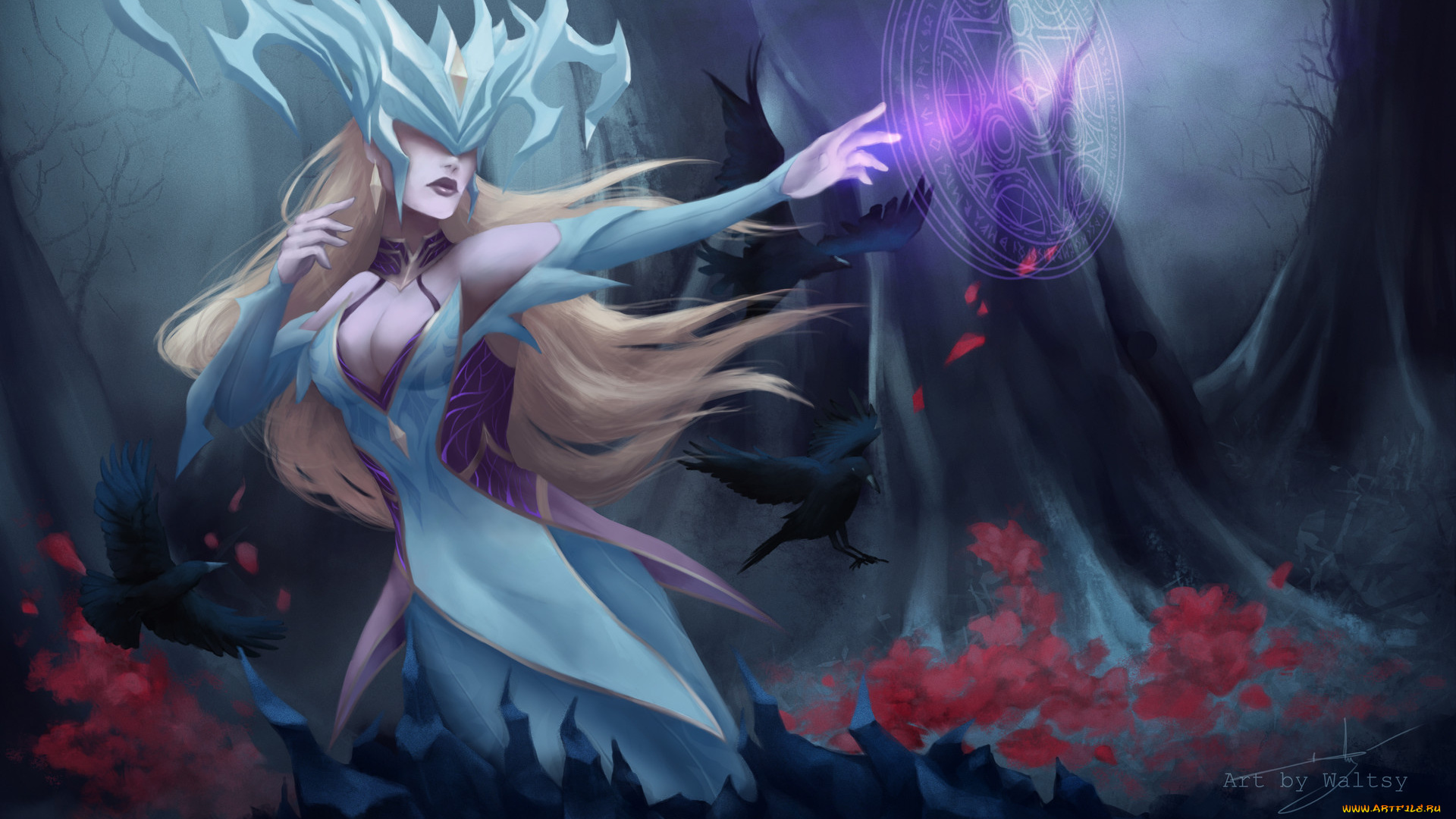 видео, игры, league, of, legends, lissandra, магия, птицы, лес