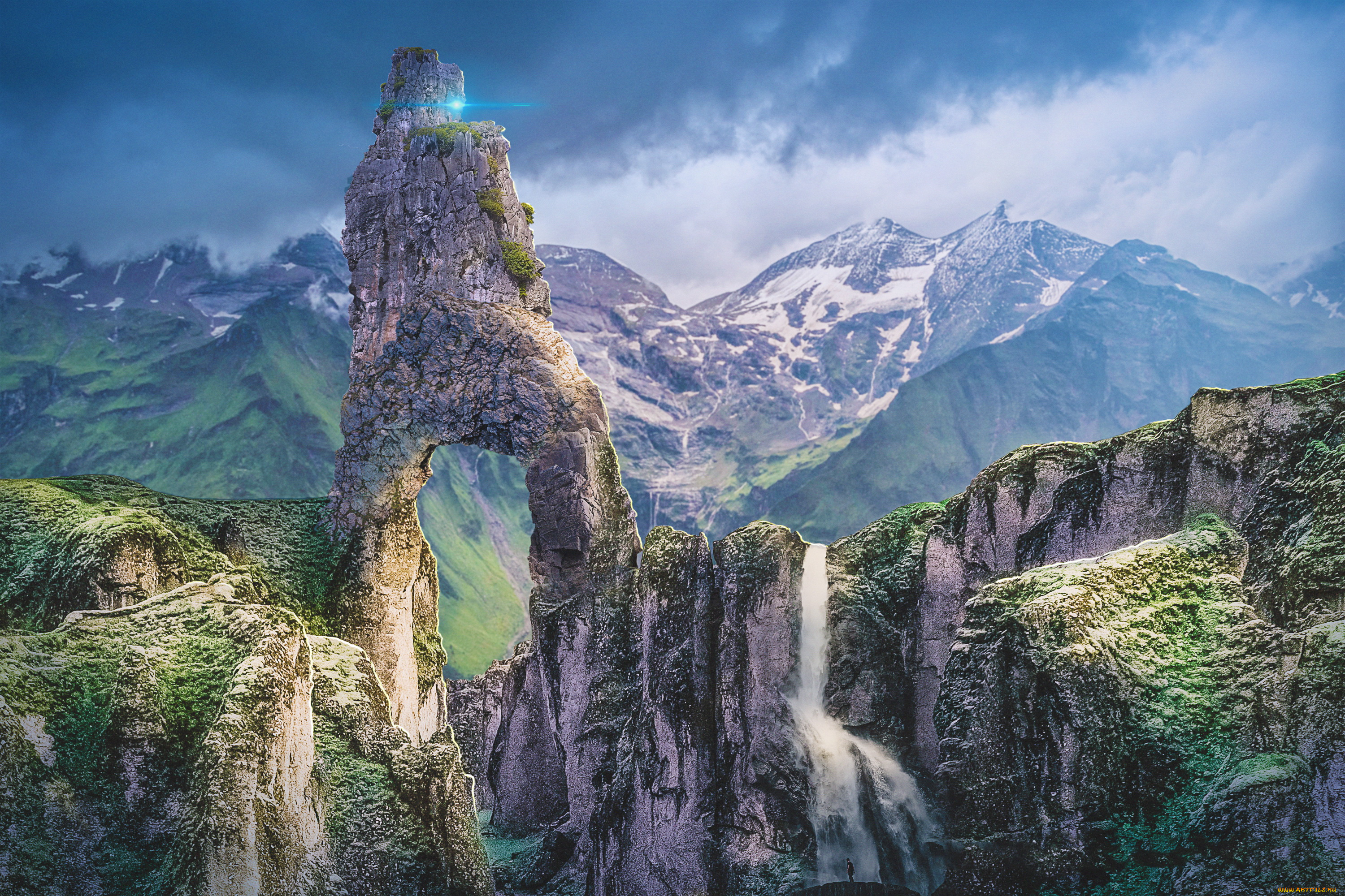 разное, компьютерный, дизайн, горы, фон, скала