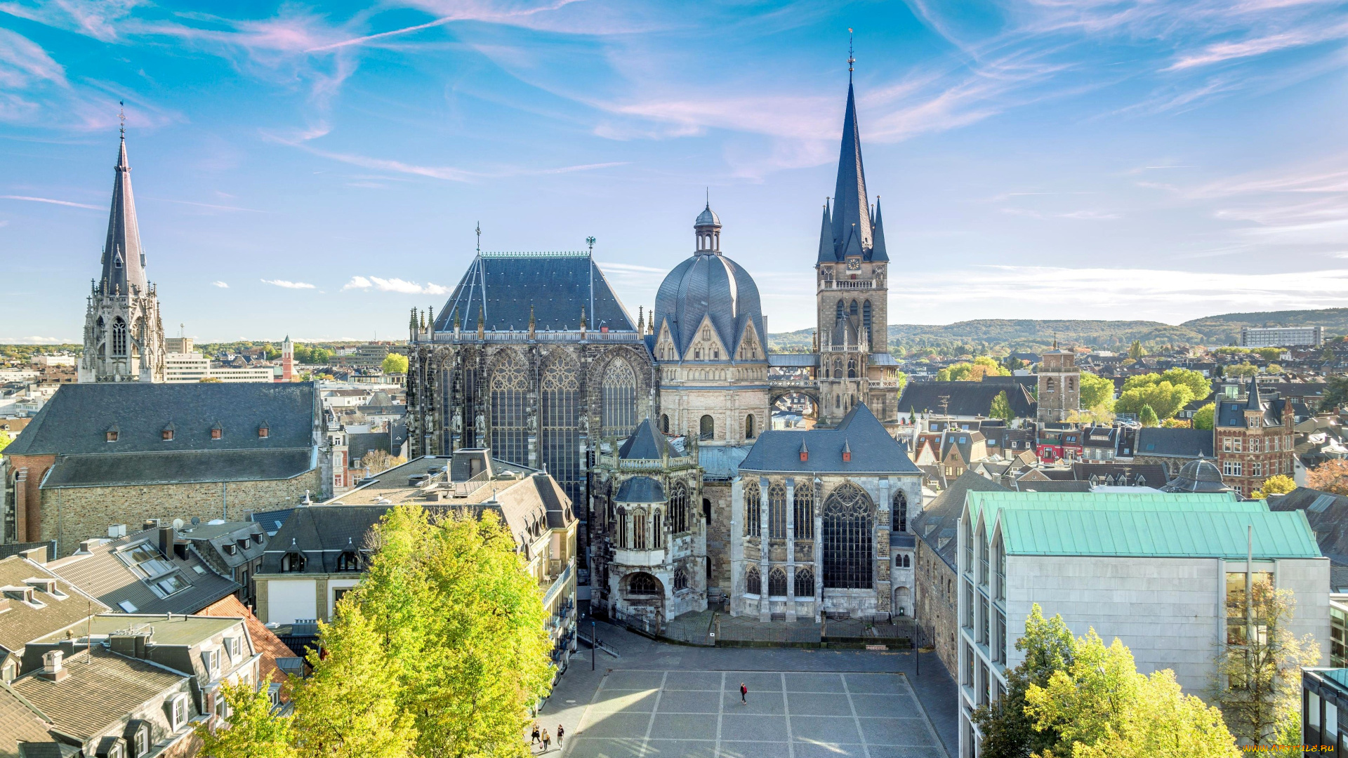 города, -, католические, соборы, , костелы, , аббатства, ахенский, собор, старые, улицы, городские, виды, лето, город, европа, аахен, германия