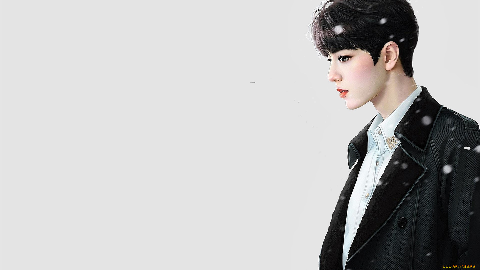 рисованное, люди, сяо, джань, пальто, снег