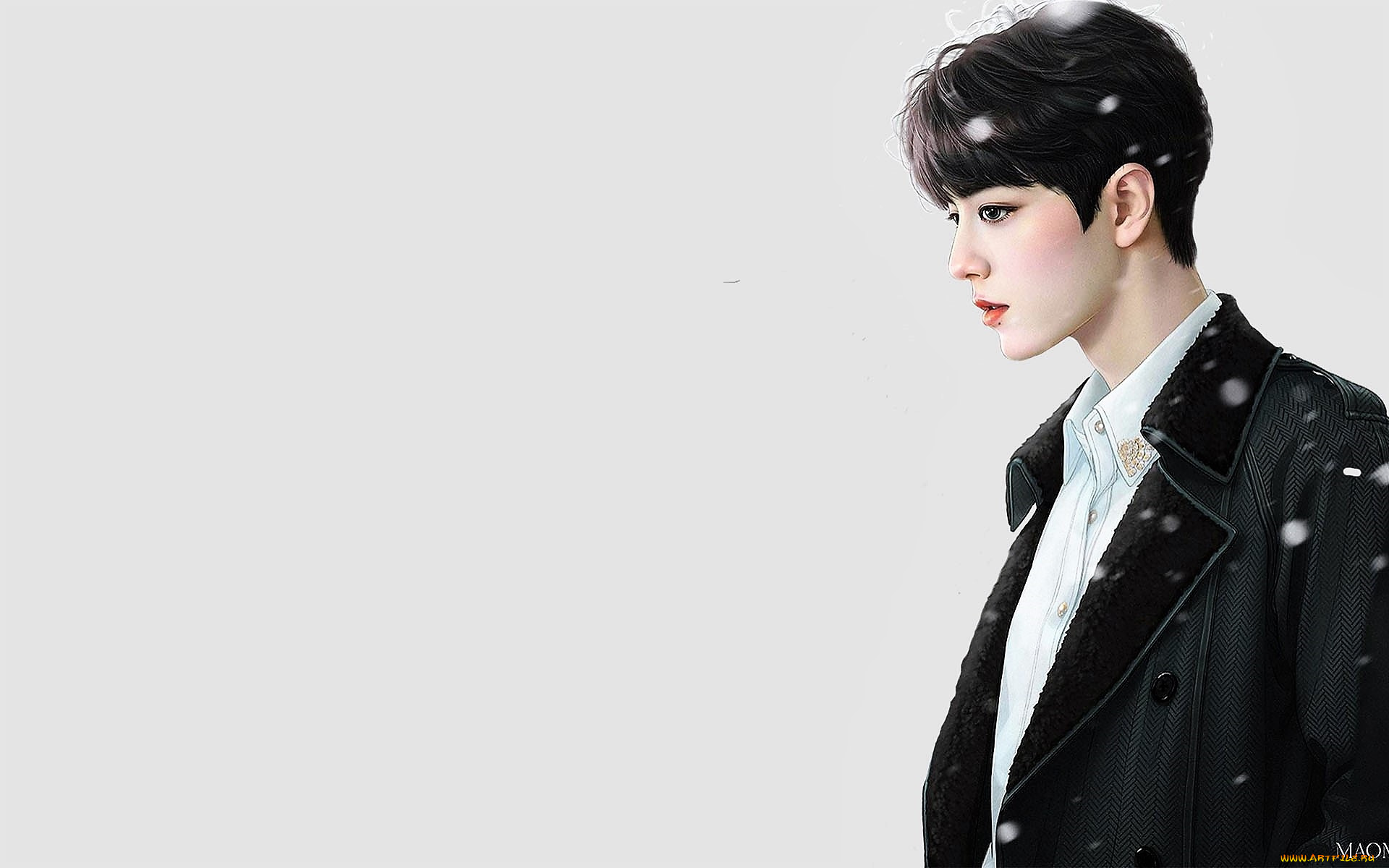 рисованное, люди, сяо, джань, пальто, снег