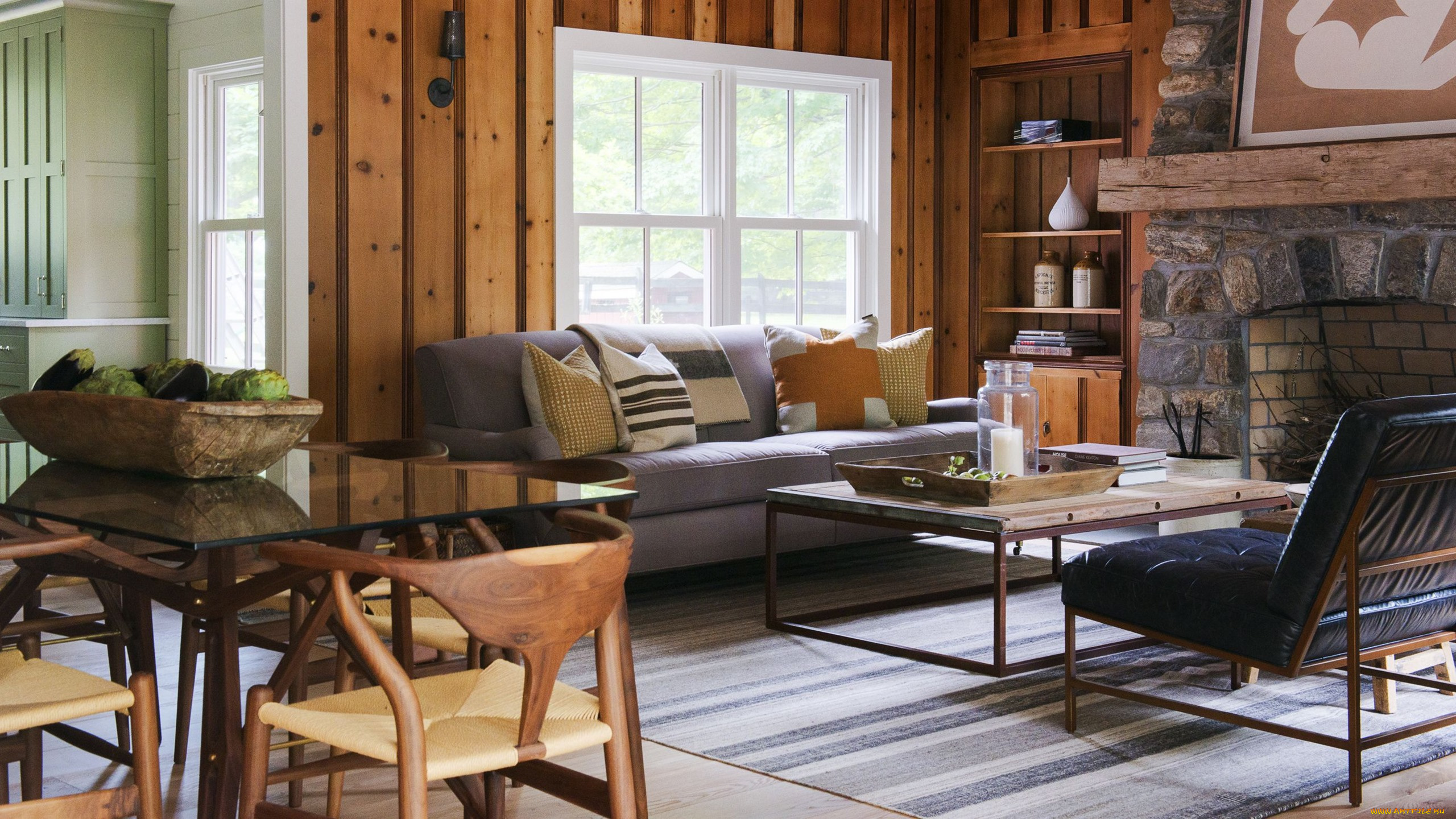 интерьер, гостиная, камин, диван