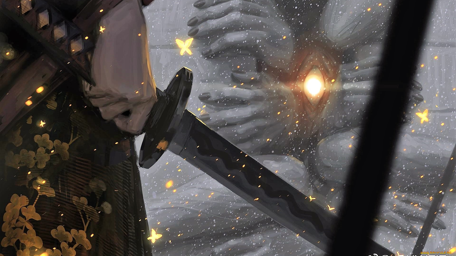 фэнтези, _guweiz, девушка, рука, меч, пещера, свет, руки