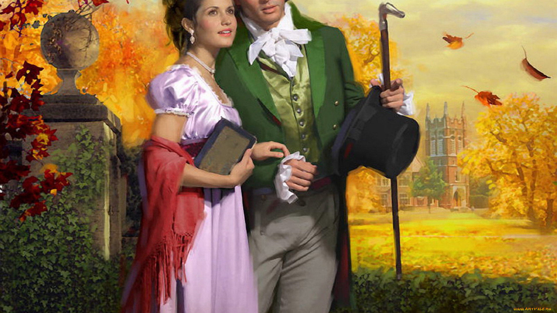 рисованное, robert, papp, пара, романтика, осень, сад