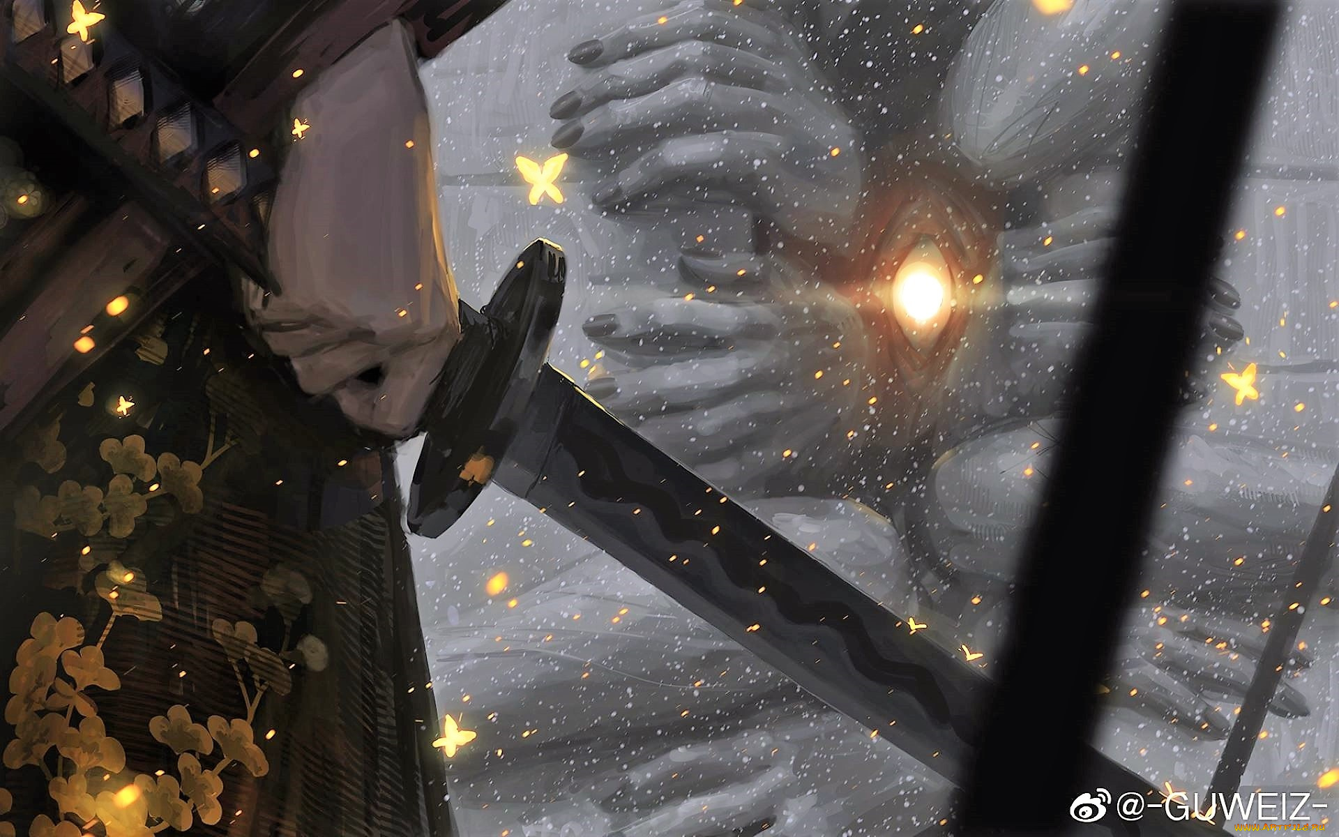 фэнтези, _guweiz, девушка, рука, меч, пещера, свет, руки