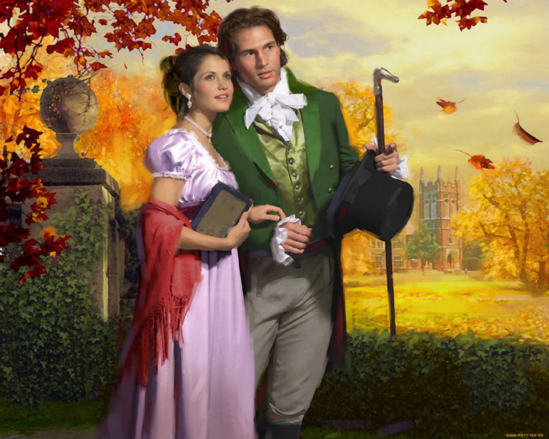 рисованное, robert, papp, пара, романтика, осень, сад