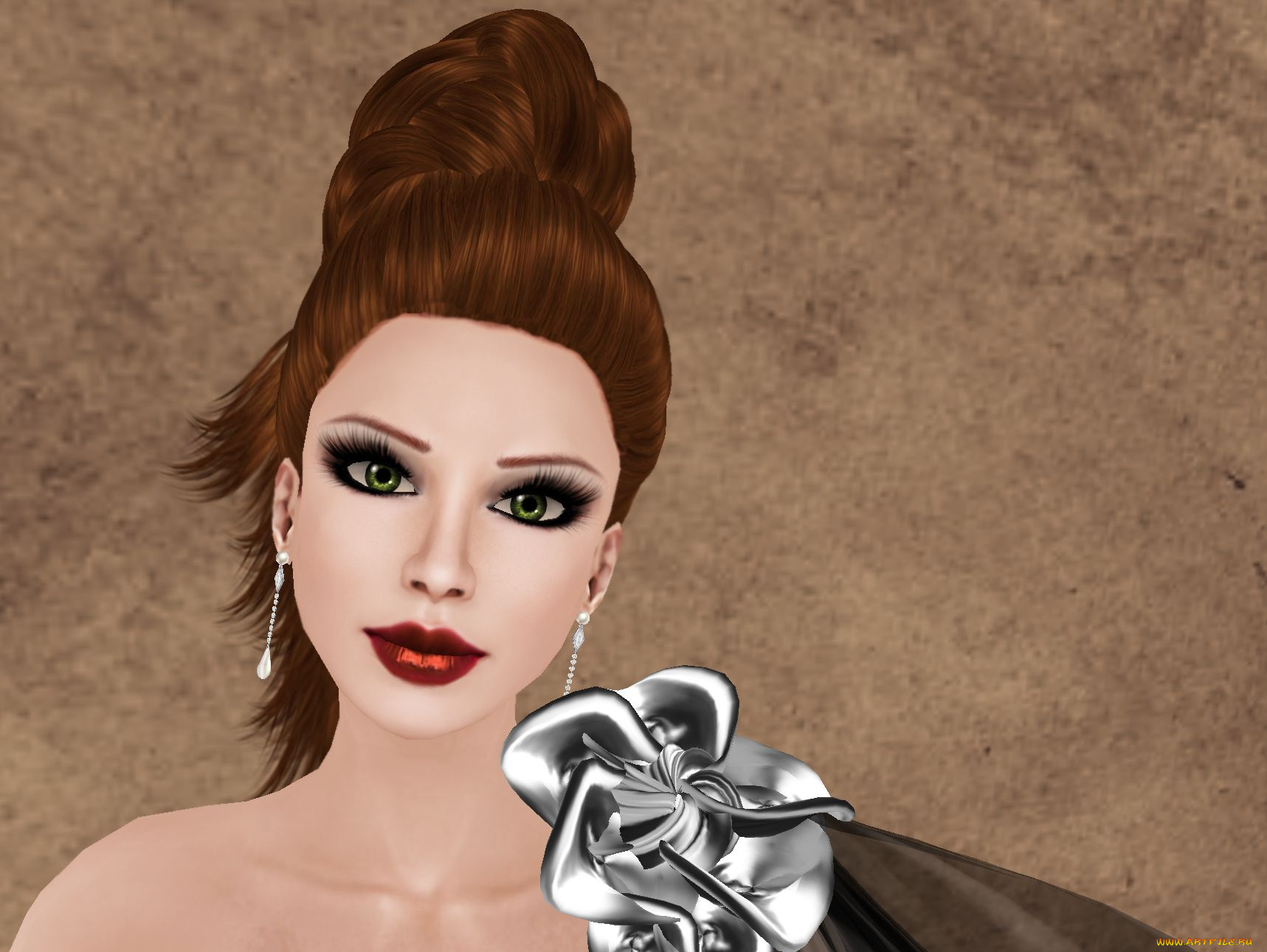3д, графика, portraits, портрет, бант, серьги, прическа, девушка