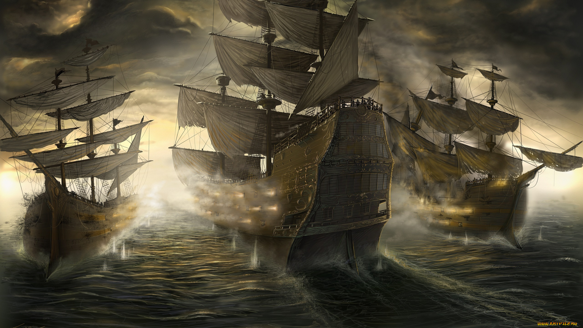 корабли, рисованные, парусники, фрегаты, dmitriy, prozorov, дмитрий, прозоров
