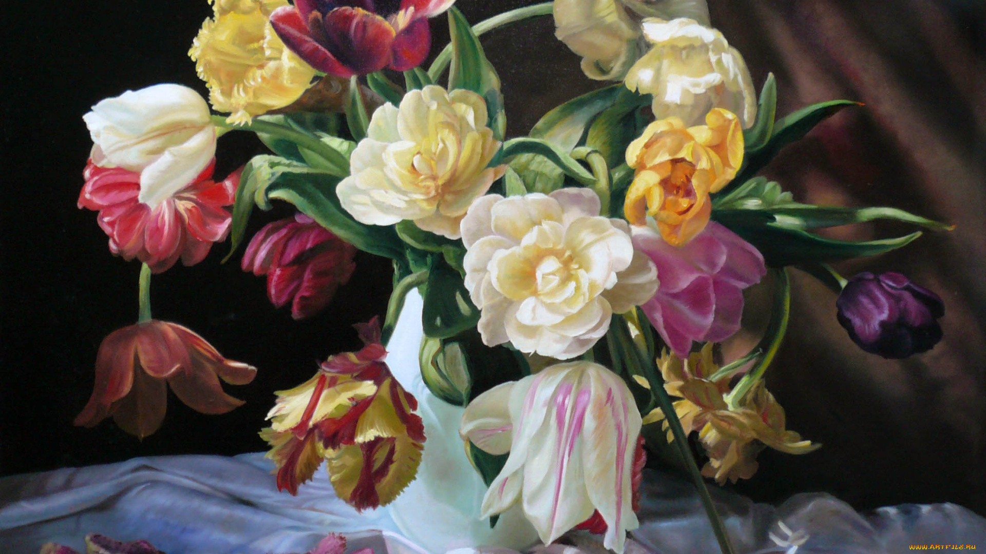 рисованные, zbigniew, kopania, тюльпан, букет, пион