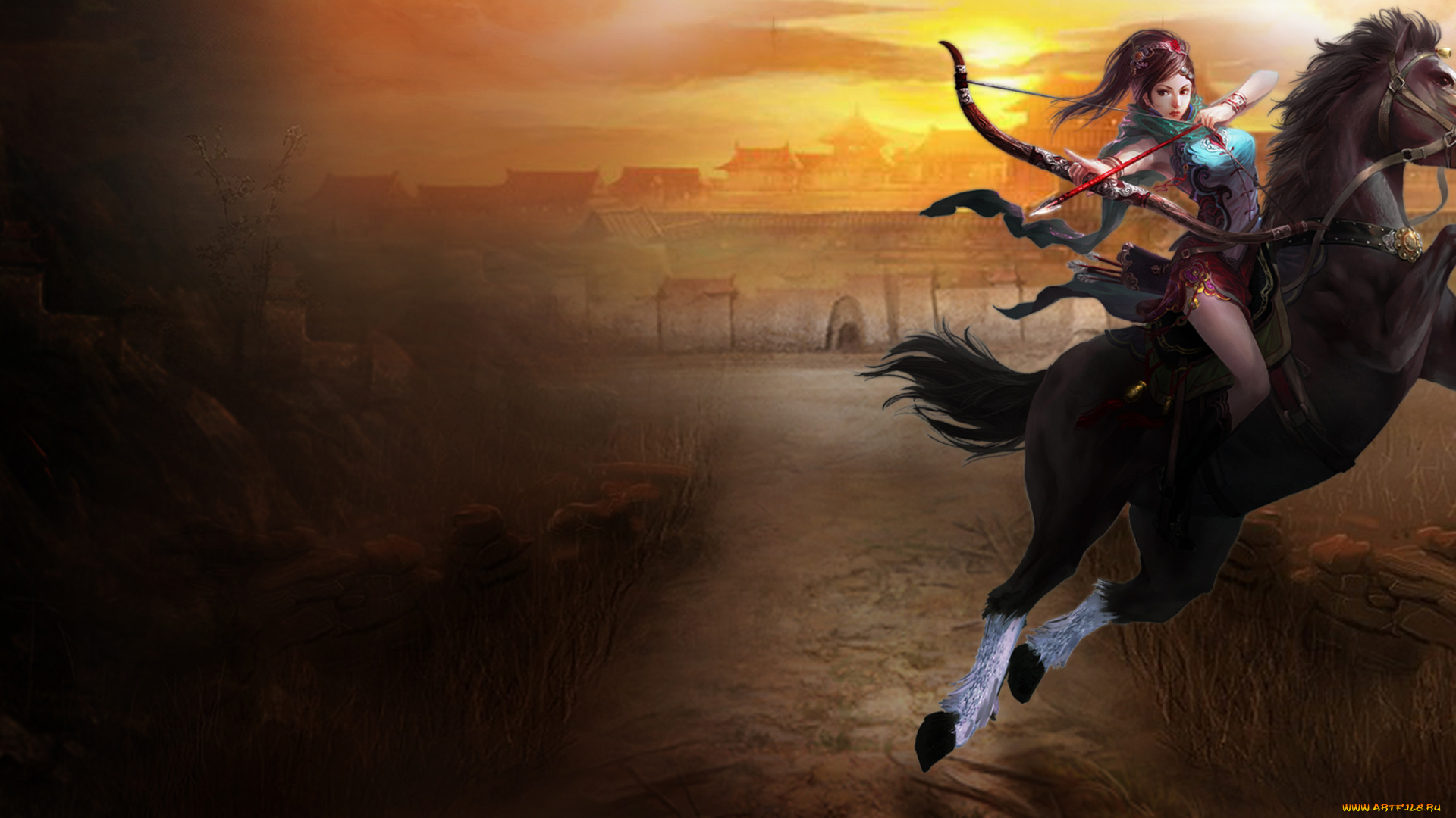 видео, игры, the, warlords, девушка, конь