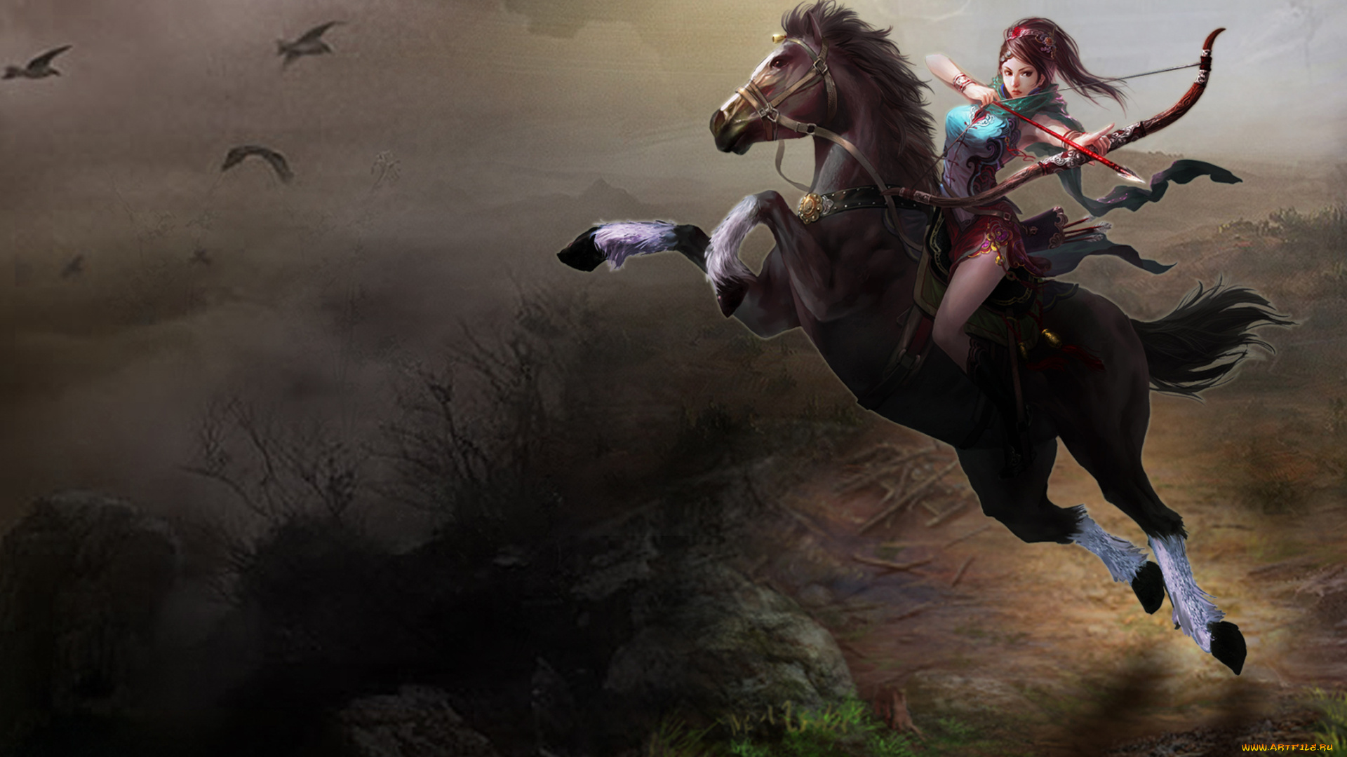 видео, игры, the, warlords, лук, девушка, конь