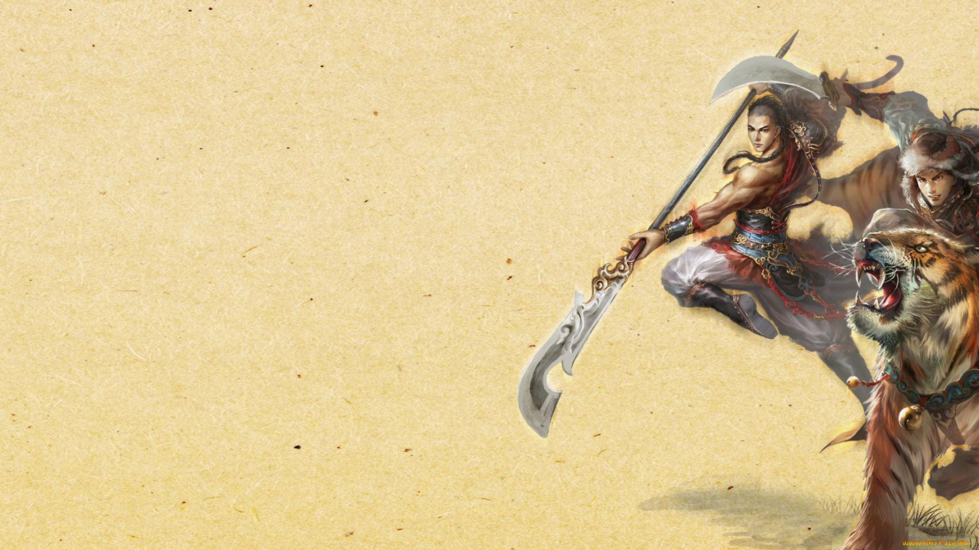 видео, игры, the, warlords, воины, зонт, девушка, тигр